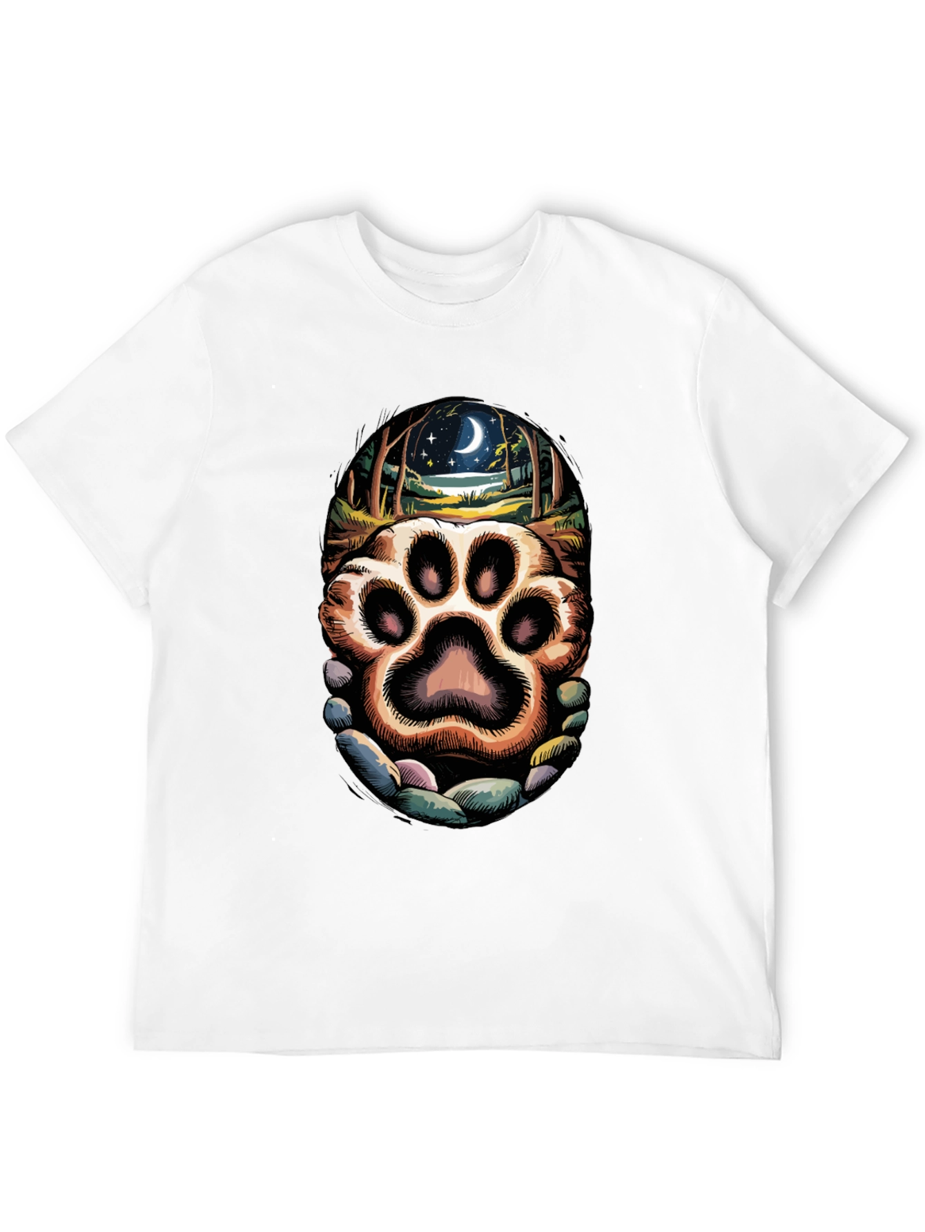 Black Paw Print Moonlit Forest Graphic Tee view 12