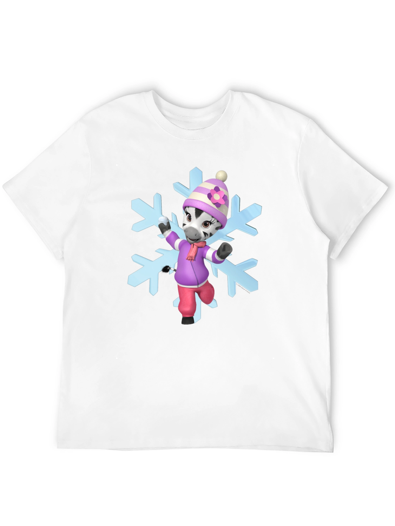 Black Zebra Cartoon Snowflake T-Shirt view 12