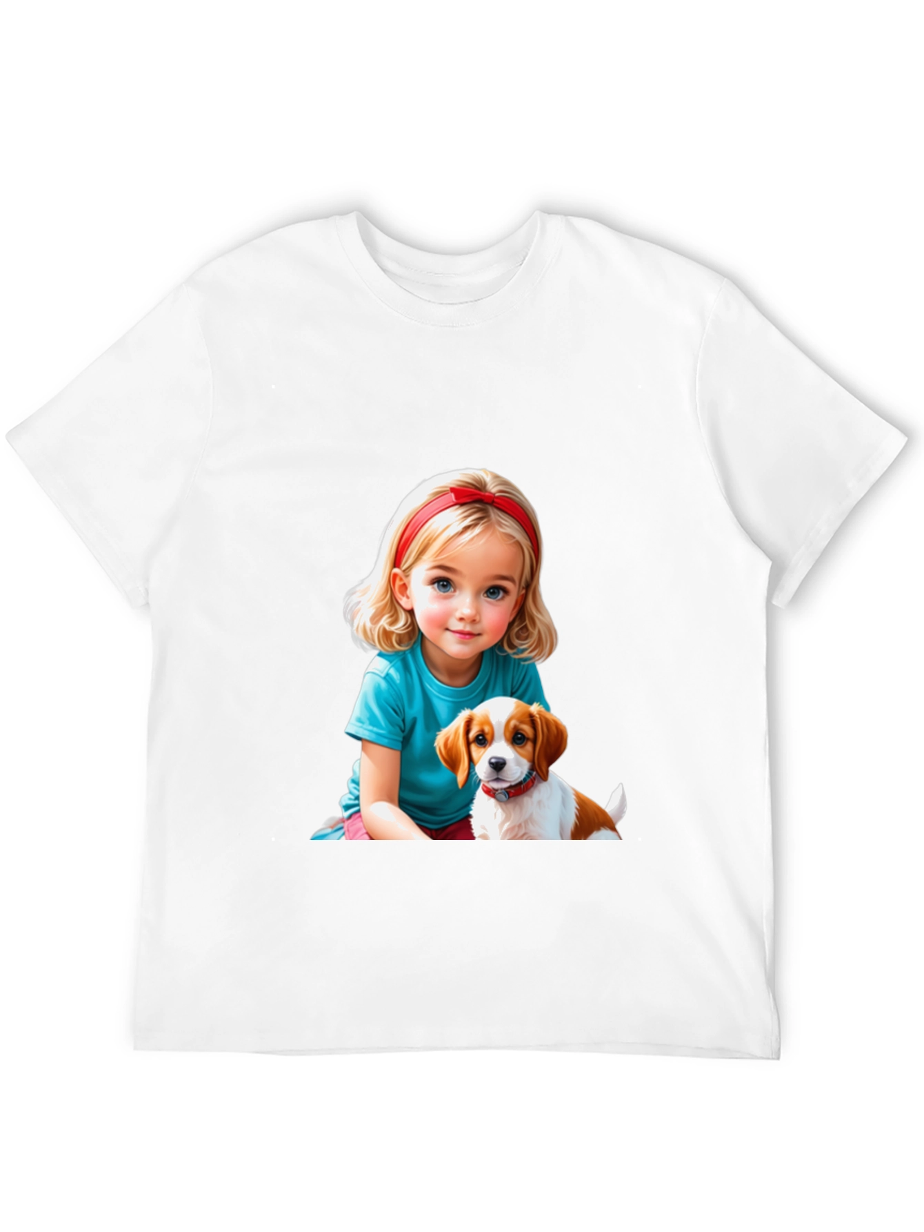 Black Cute Girl & Puppy Graphic Tee - Black Casual T-Shirt view 12