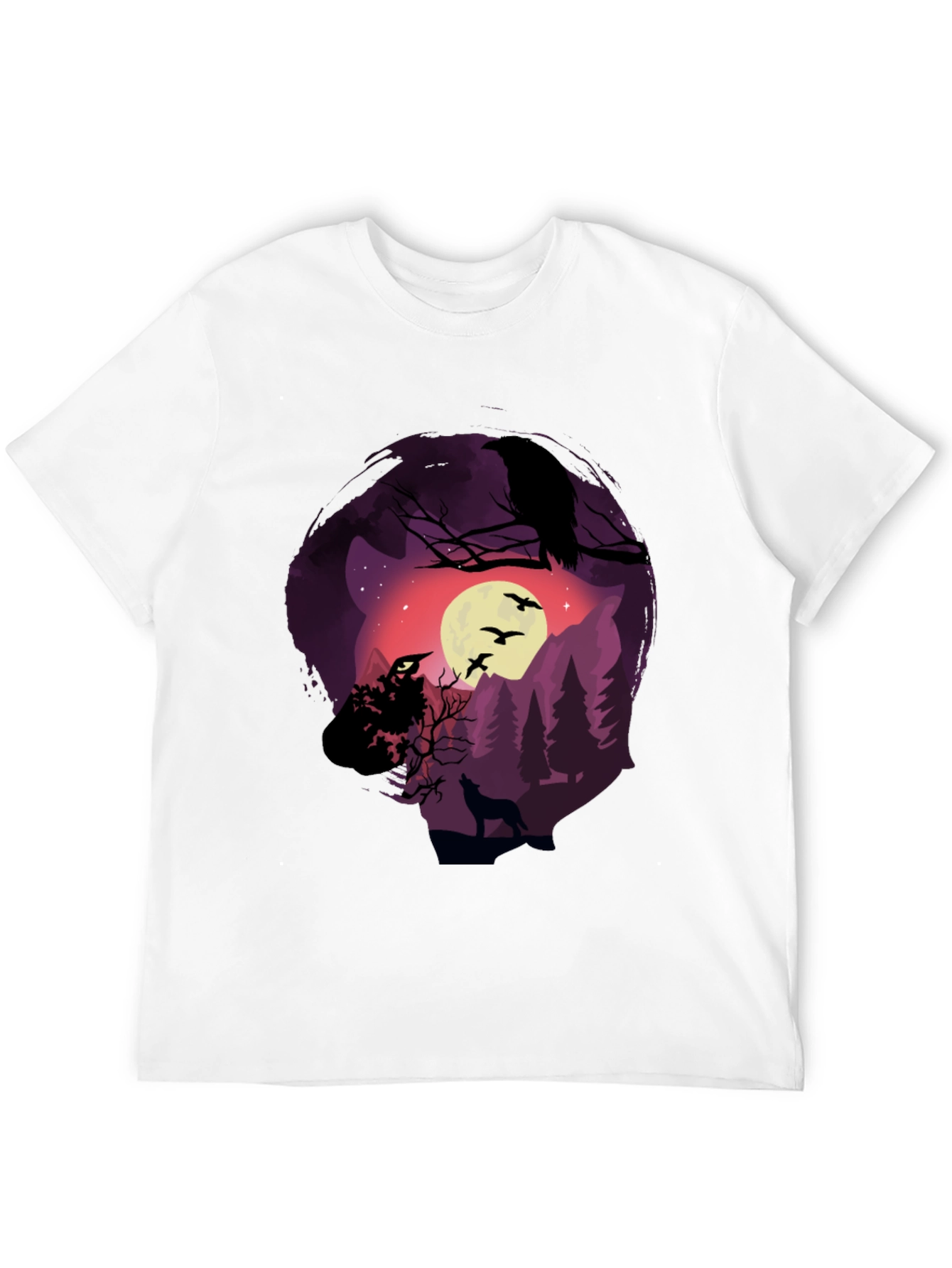 Black Raven Moon Wolf Graphic T-Shirt view 12