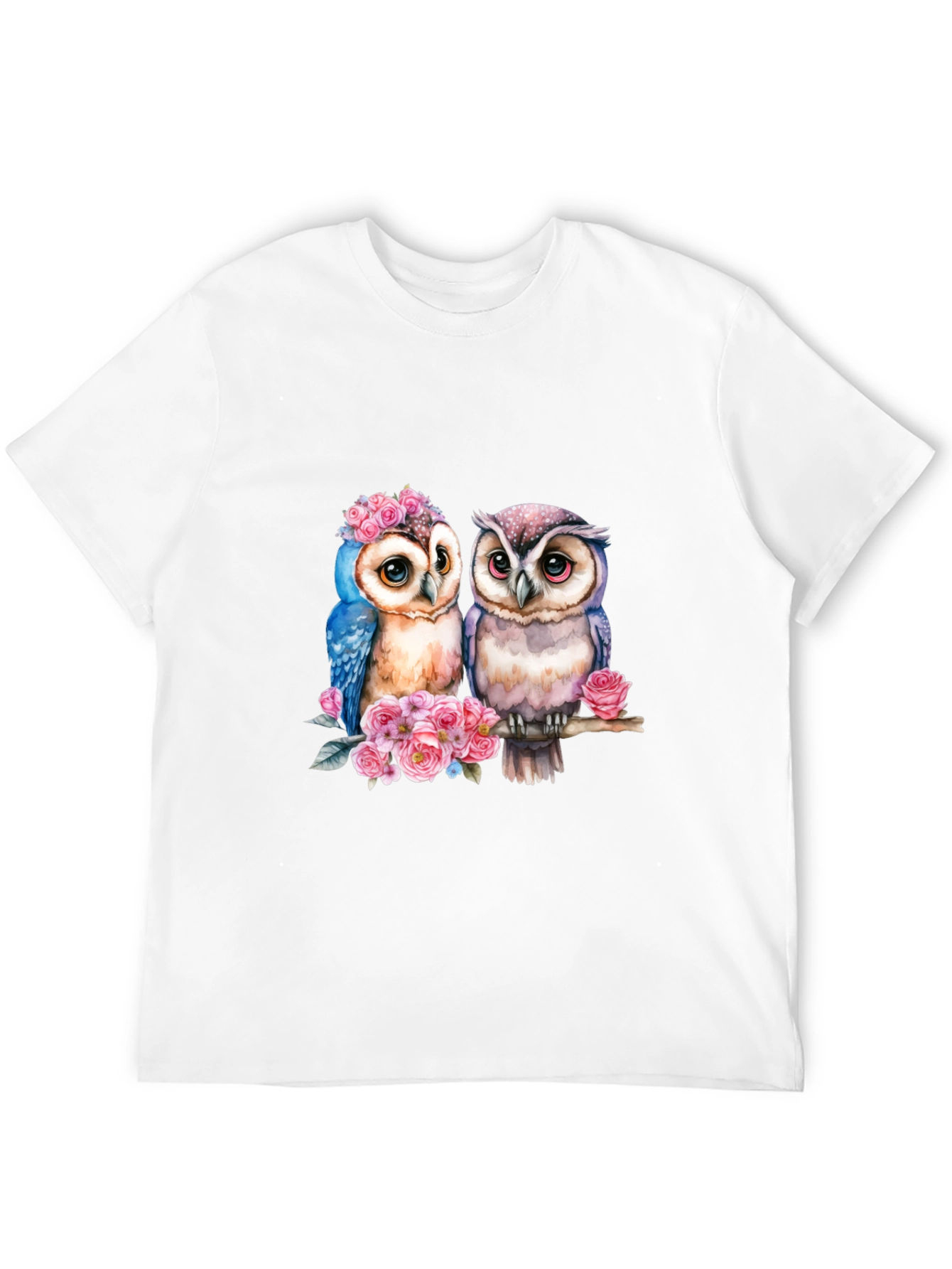 Black Owl Couple T-Shirt - Floral Design view 12