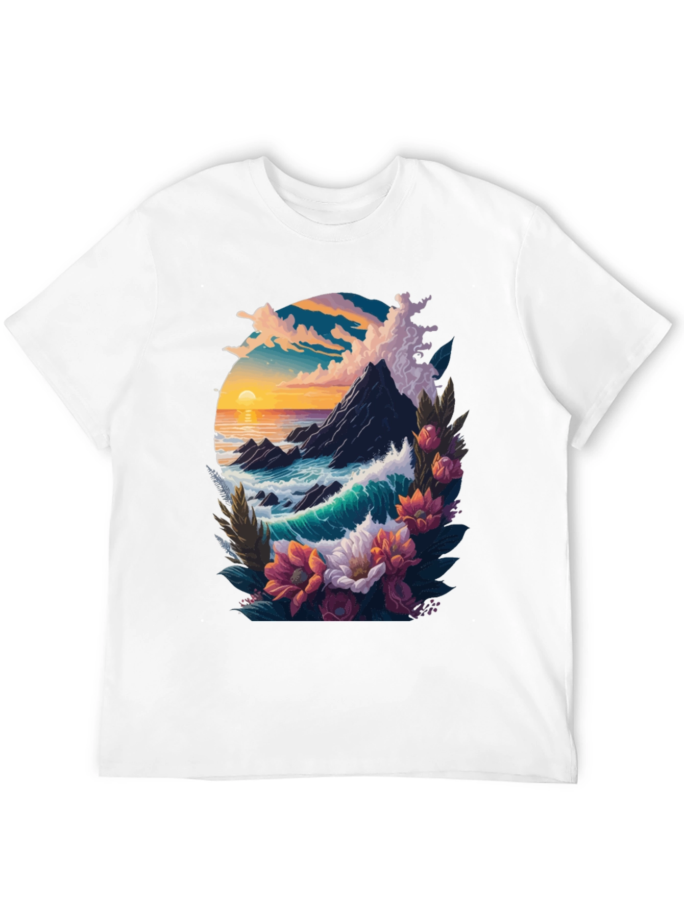 Black Ocean Sunset Floral Graphic Tee view 12