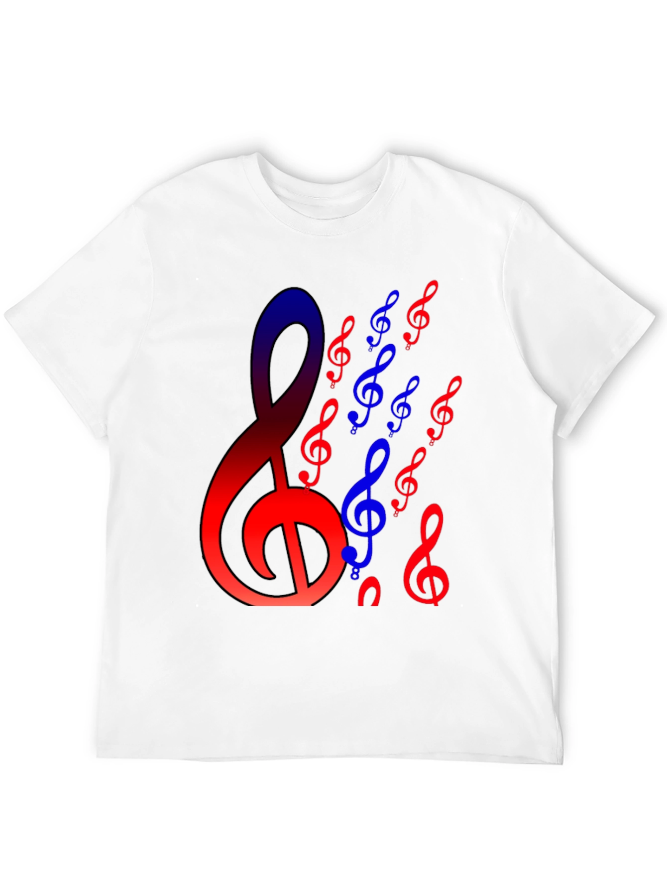 Black Musical Clef T-Shirt - Red and Blue Design view 12