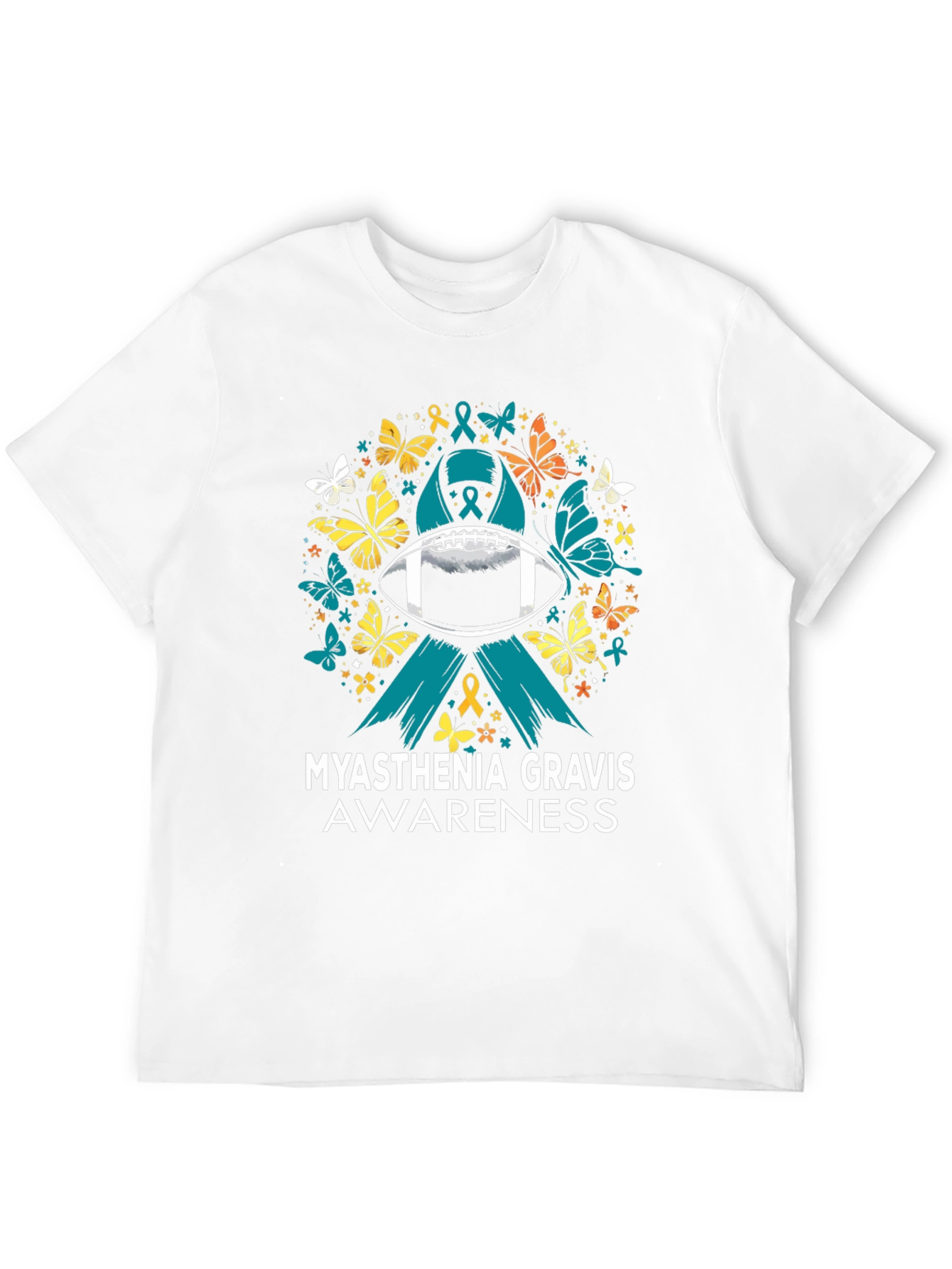 Black Myasthenia Gravis Awareness Football T-Shirt view 12