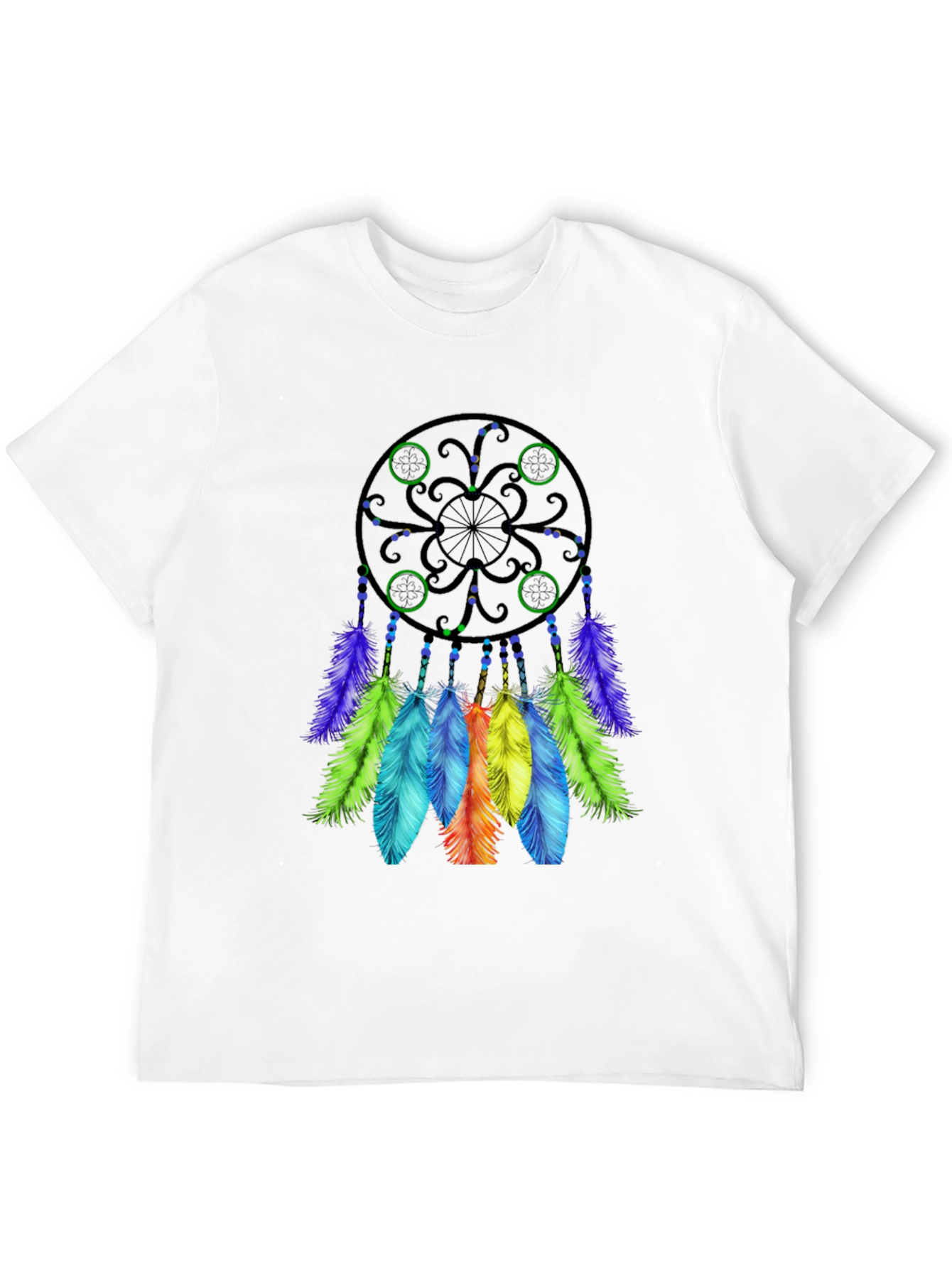 Black Dreamcatcher T-Shirt - Black Cotton Tee with Colorful Feather Design view 12