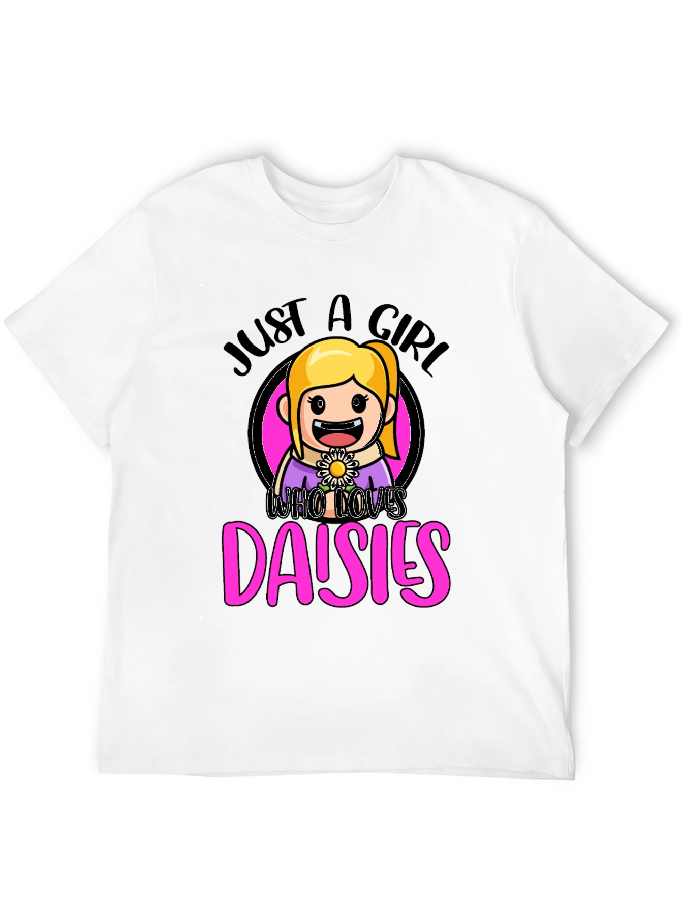Black Just a Girl Who Loves Daisies Graphic T-Shirt view 12