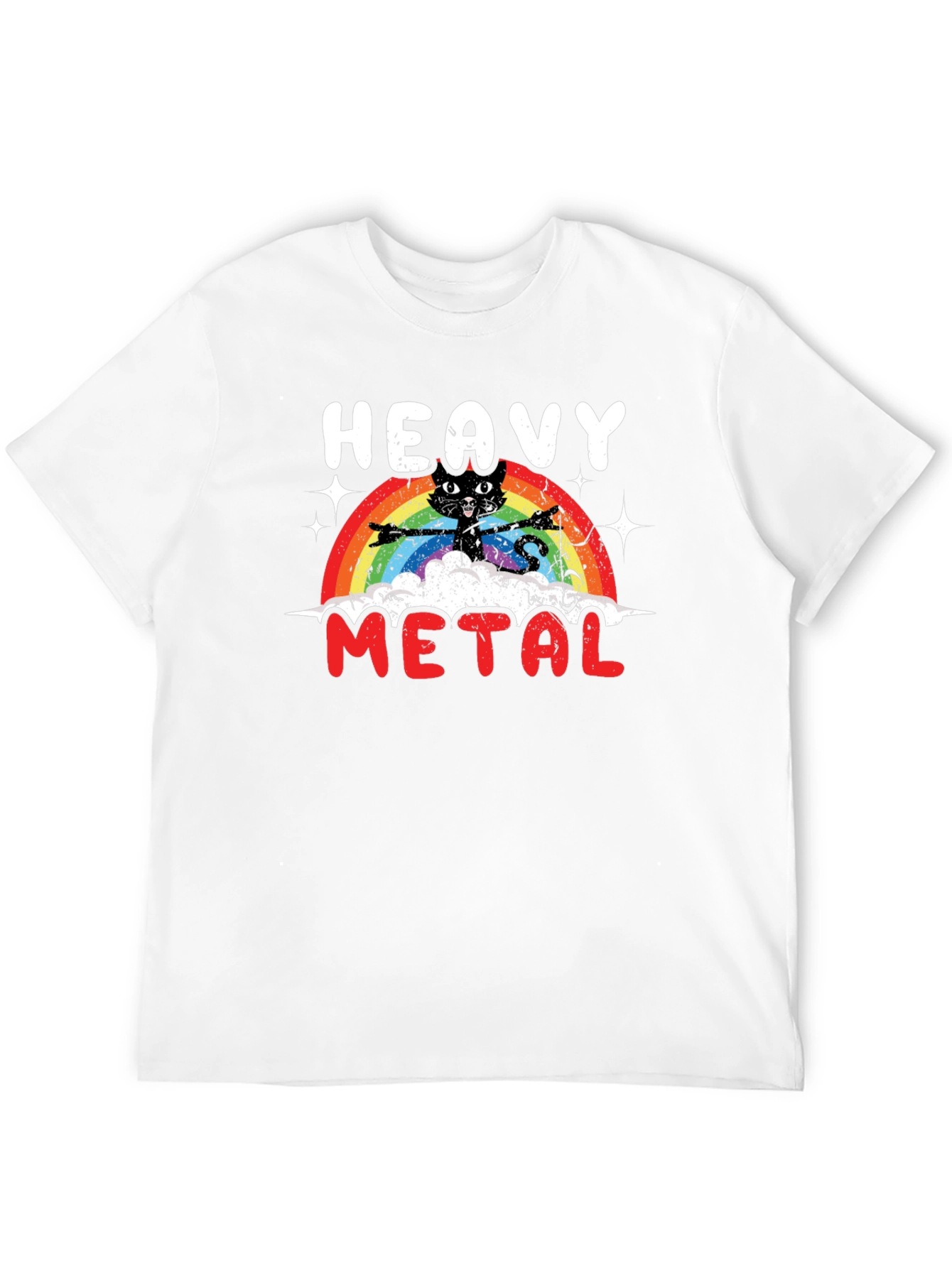Black Heavy Metal Cat Rainbow T-Shirt view 12