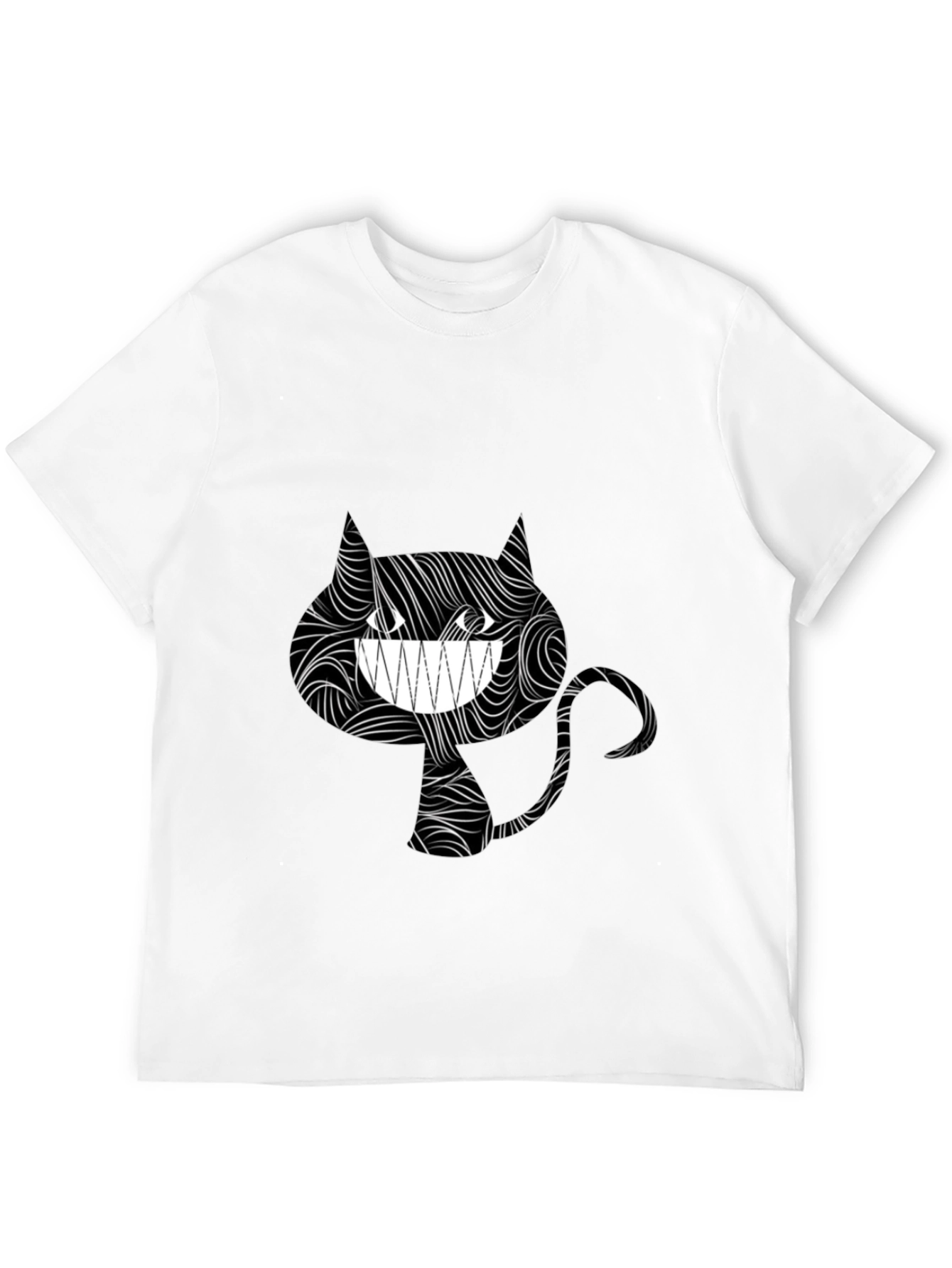 Black Grinning Cat Tee - Stylish Black Graphic T-Shirt view 12