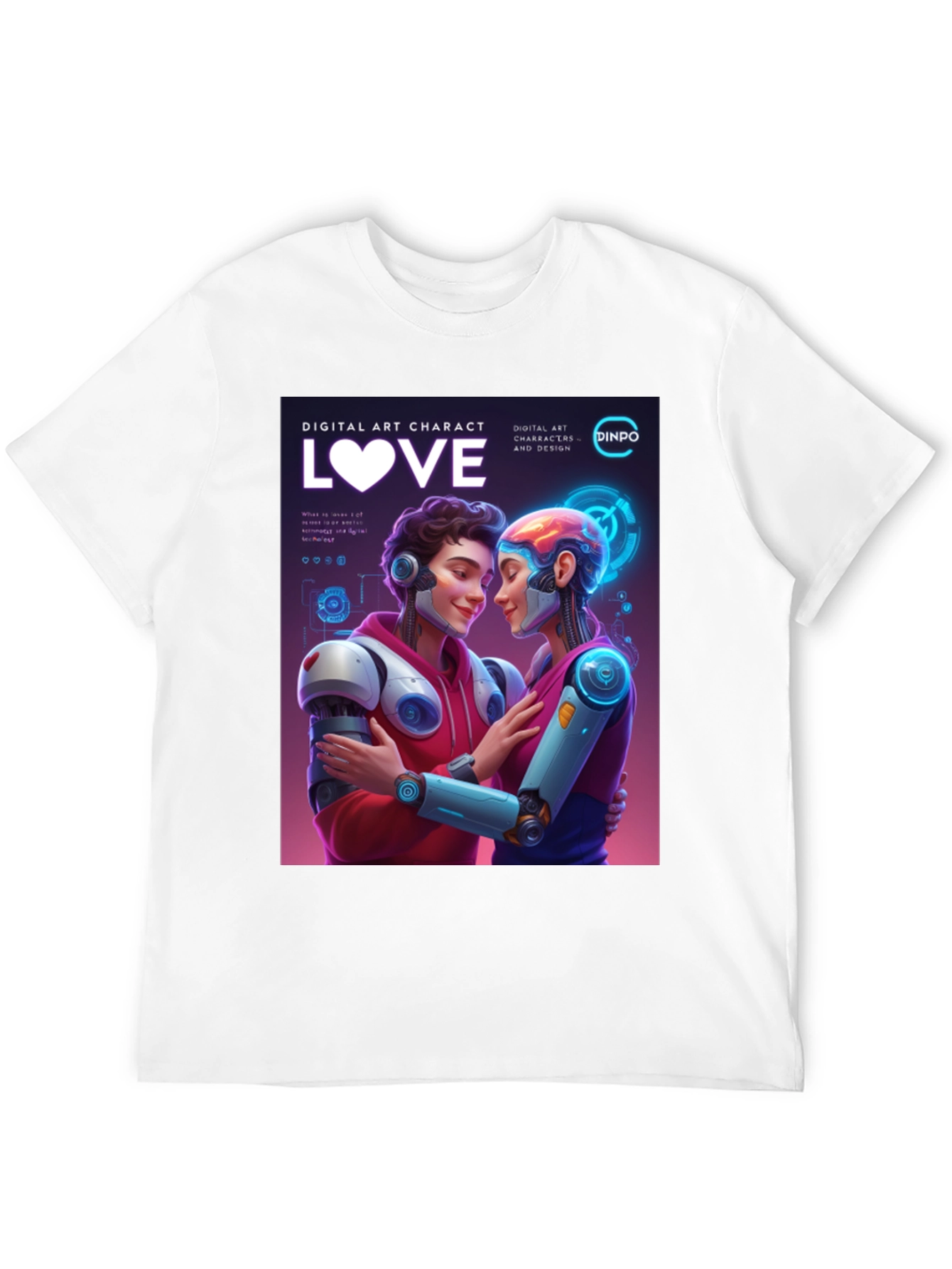 Black Robotic Love T-Shirt - Digital Art Character Design view 12