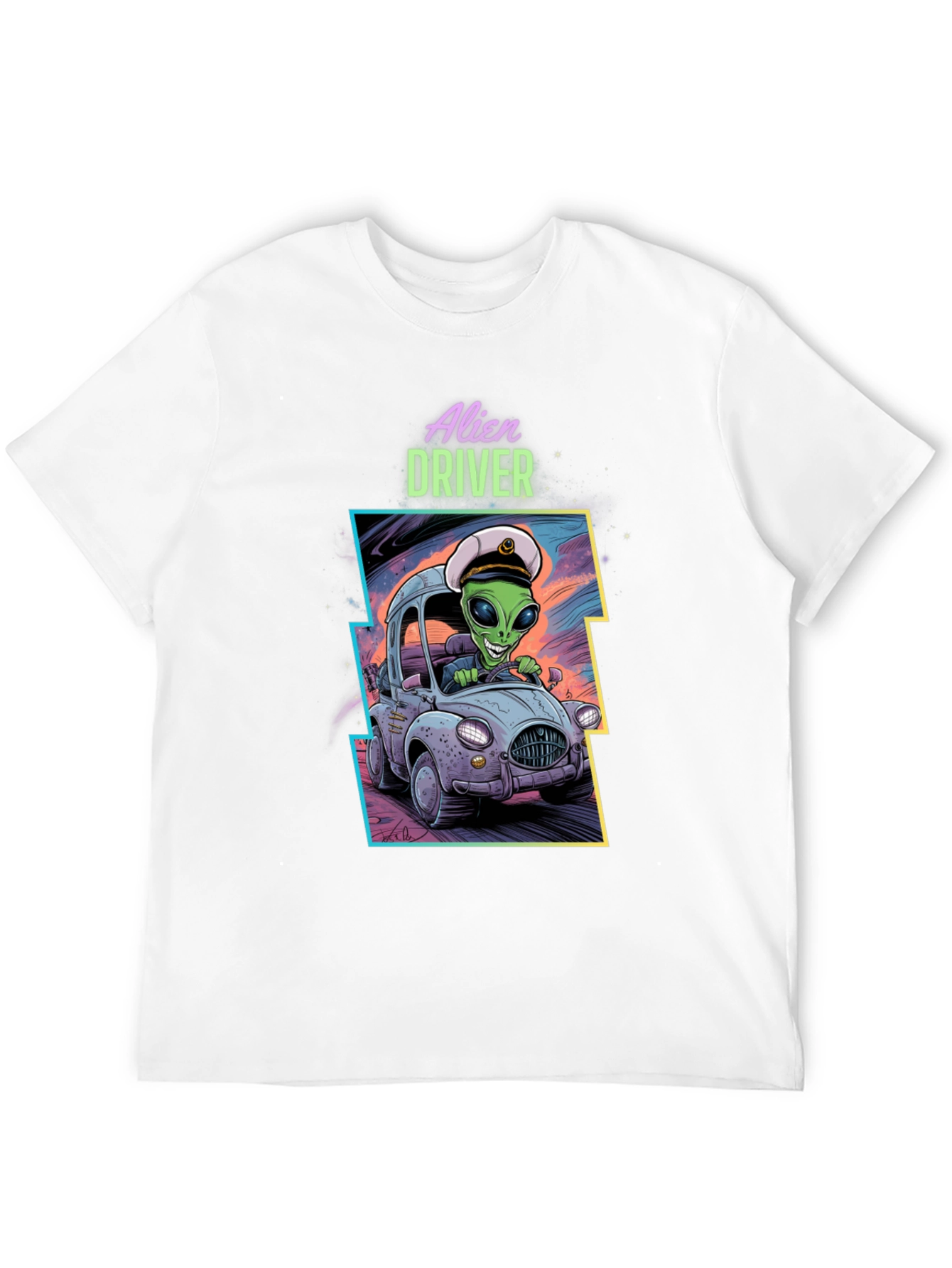 Black Alien Driver Graphic T-Shirt - Black Crew Neck Tee view 12