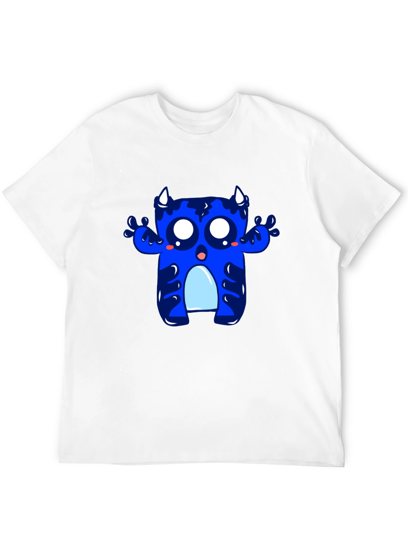 Black Cute Blue Monster Graphic Tee - Black Cotton T-Shirt view 12