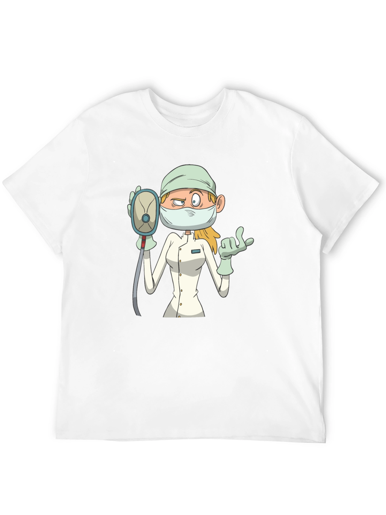 Black Cartoon Nurse T-Shirt - Unisex Black Tee view 12