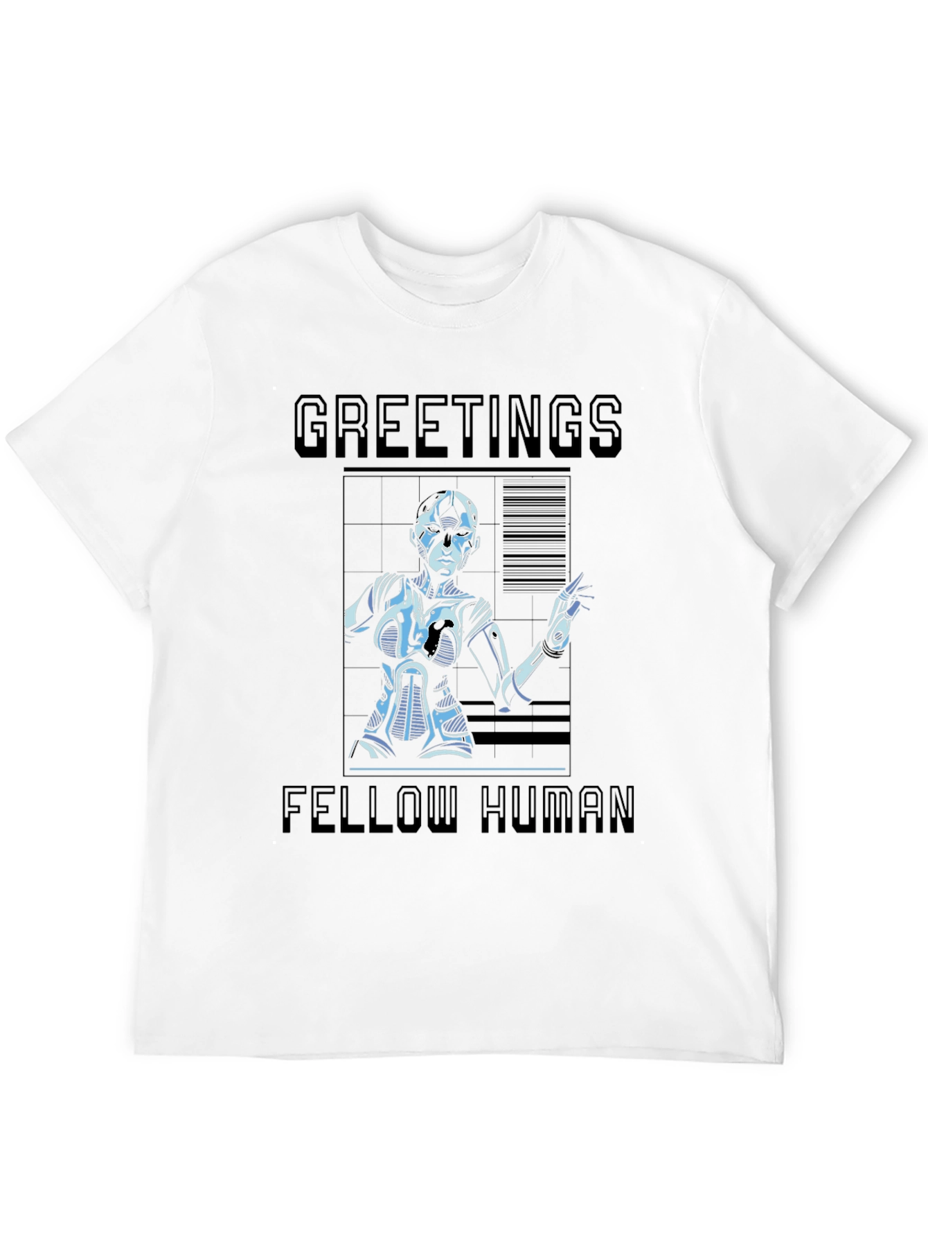 Black Greetings Fellow Human T-Shirt - Sci-Fi Robot Design view 12