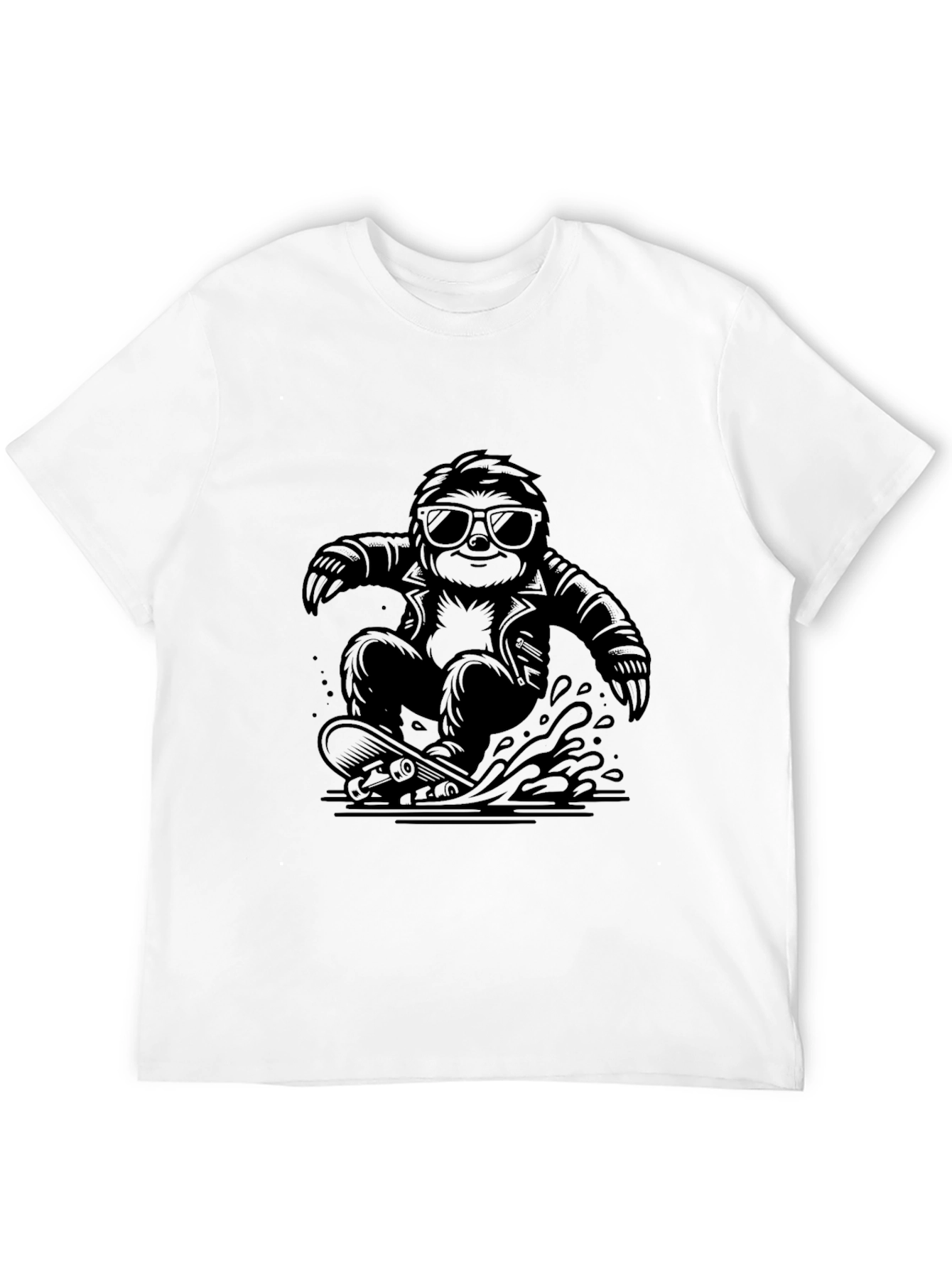 Black Cool Sloth Skateboarder Graphic Tee - Black view 12
