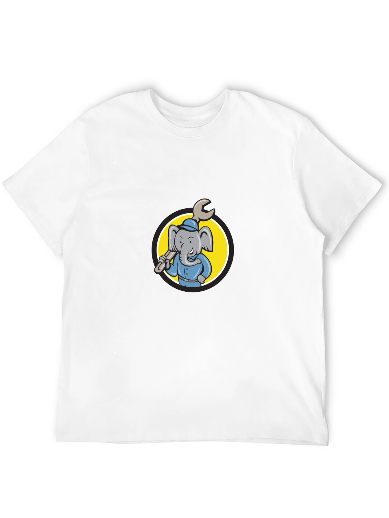 Black Elephant Mechanic T-Shirt - Cartoon Animal Tee view 12