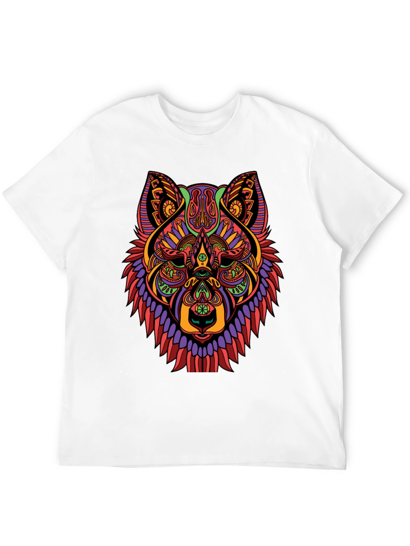 Black Psychedelic Wolf Graphic Print Black T-Shirt view 12