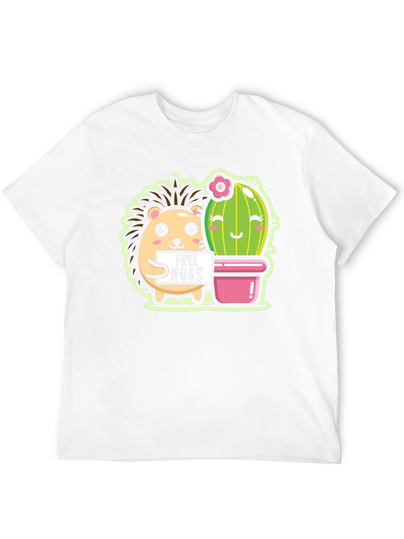 Black Cute Hedgehog & Cactus Free Hugs Black T-Shirt view 12