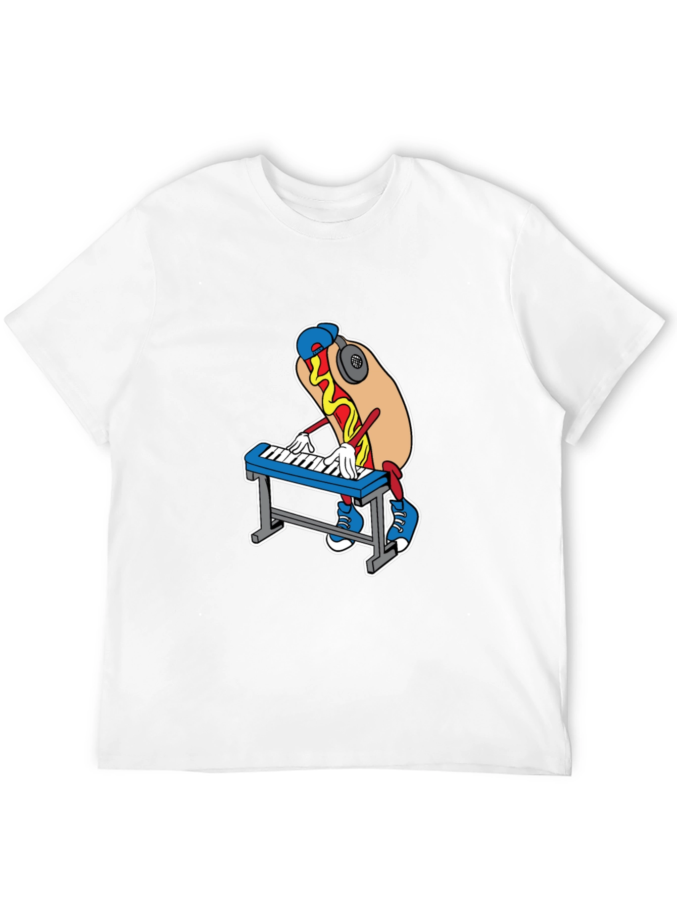 Black Cool Hotdog Keyboardist Graphic Tee view 12