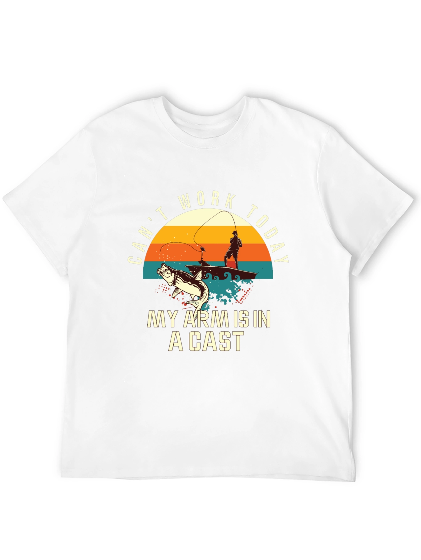 Black Fishing T-Shirt: Can't Work Today - My Arm Is In A Cast view 12