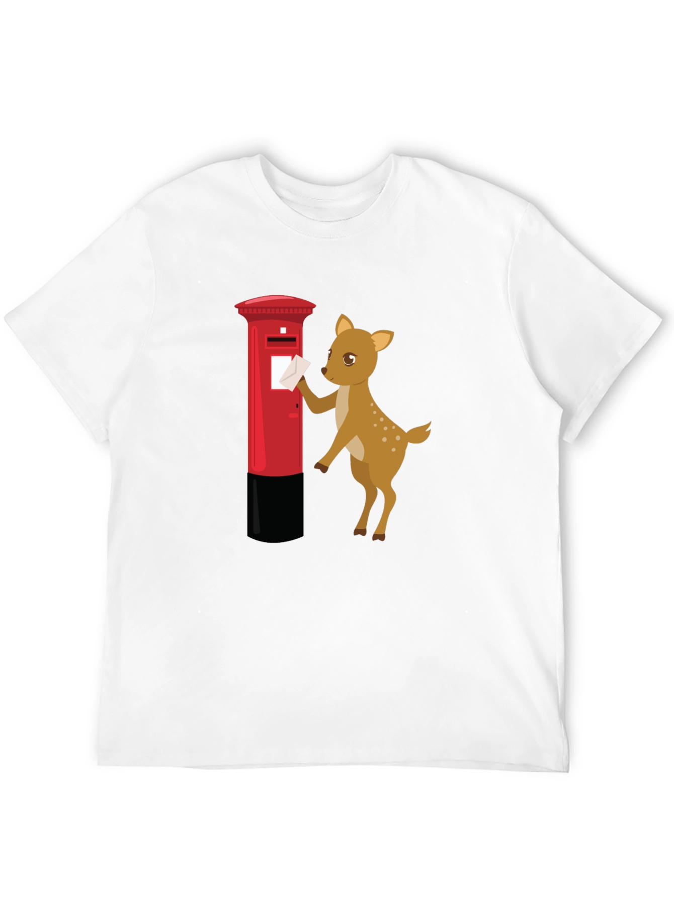 Black Cartoon Deer Posting Letter T-Shirt view 12
