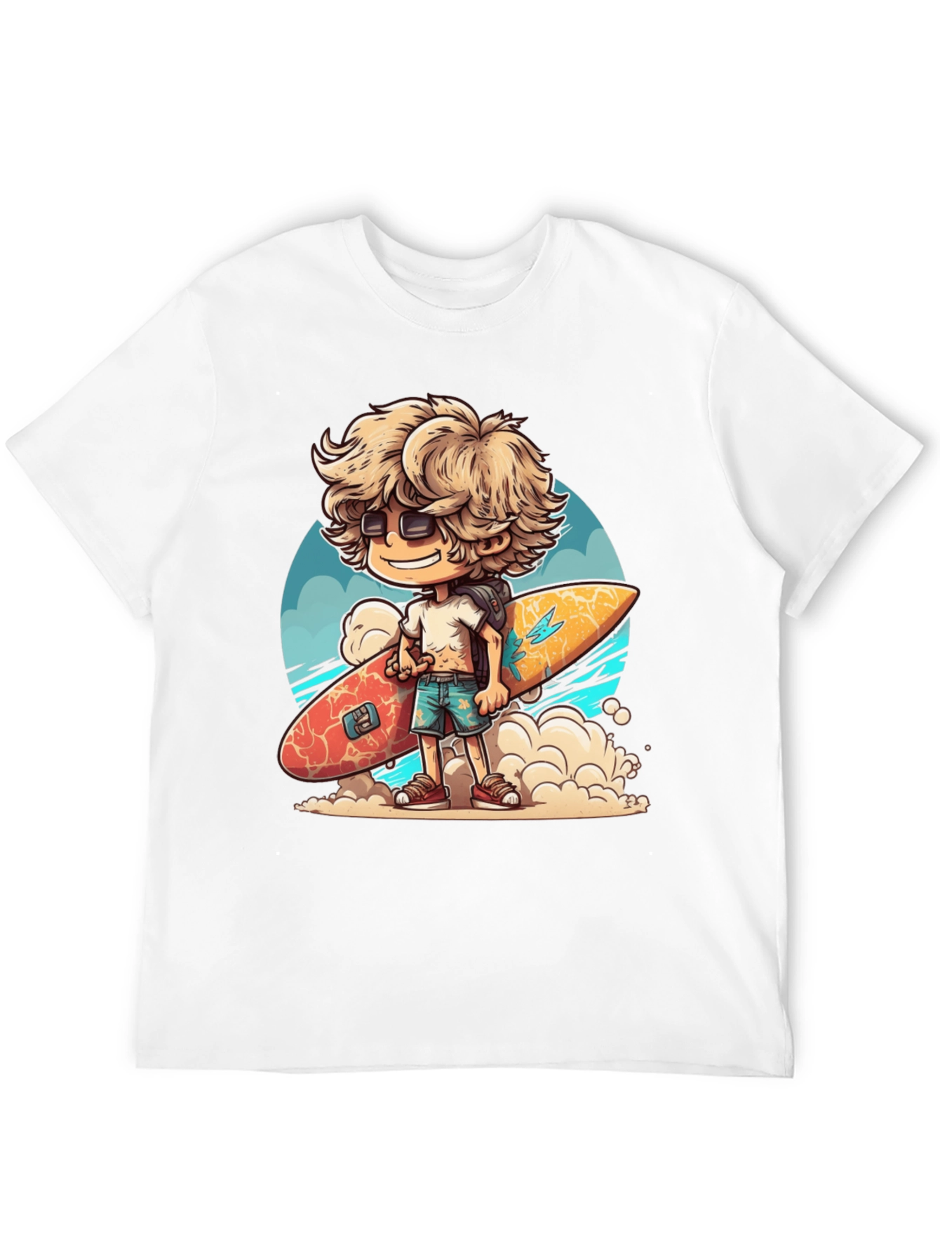 Black Surfer Dude Cartoon Graphic T-Shirt view 12