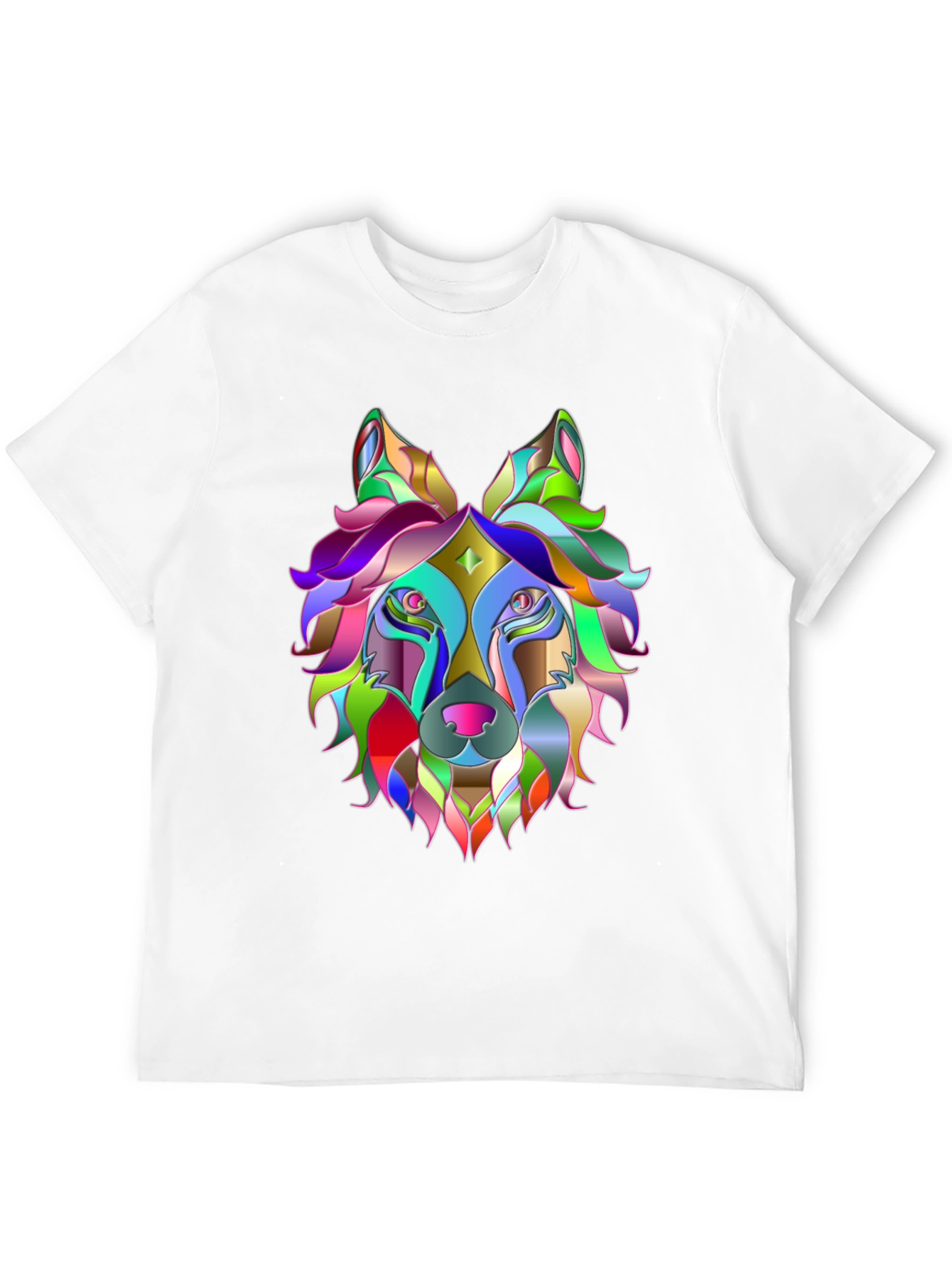 Black Colorful Geometric Wolf Graphic Tee - Unique Design view 12