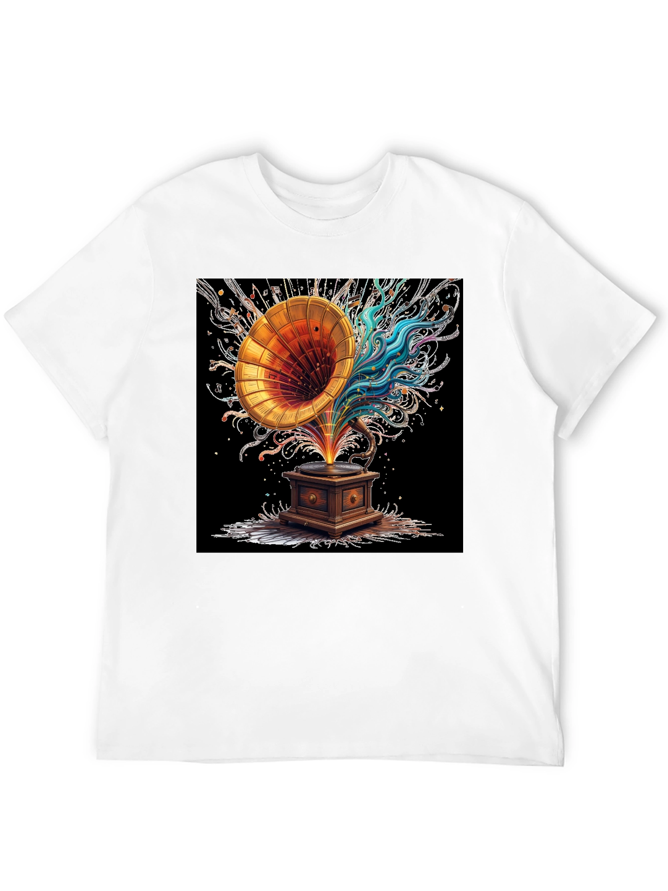 Black Vintage Gramophone Music Art T-Shirt view 12