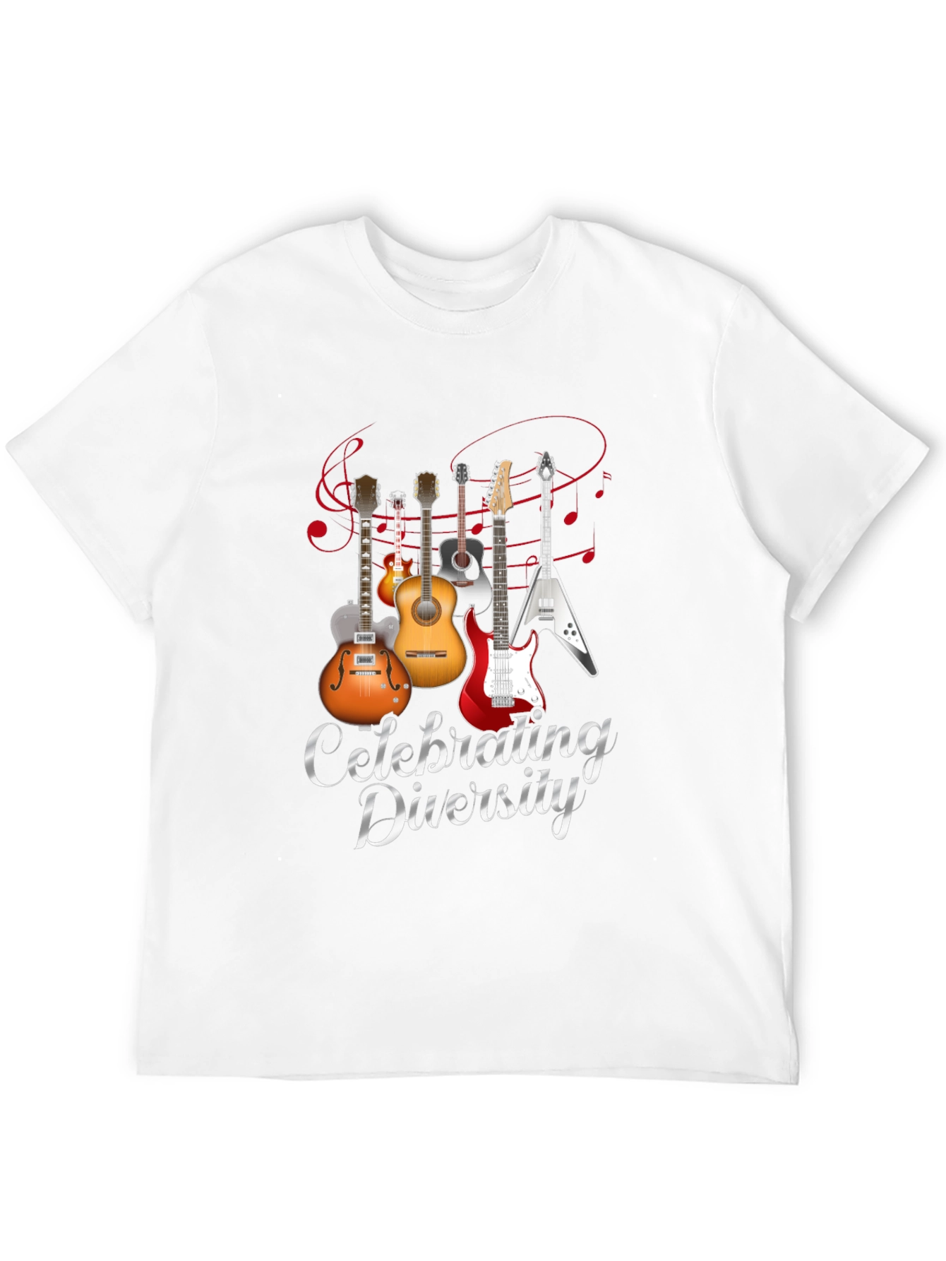 Black Celebrating Diversity Guitar Graphic T-Shirt view 12