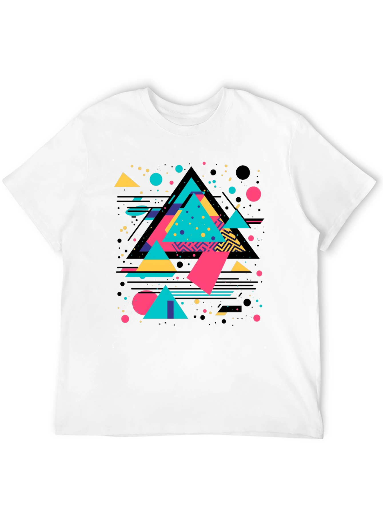 Black Retro Geometric Triangle Graphic Black T-Shirt view 12