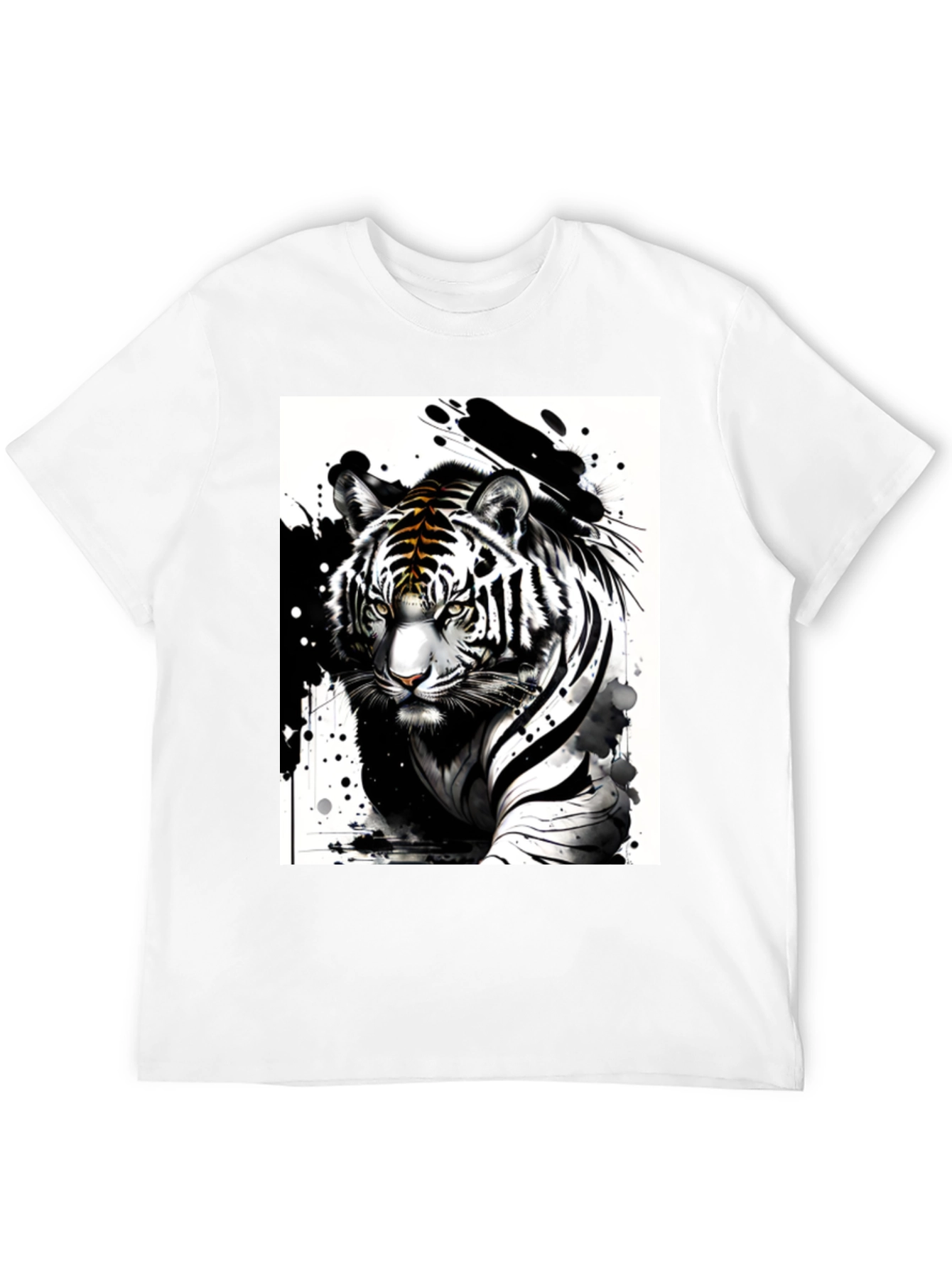 Black Tiger Ink Art Graphic Tee - Black Cotton Blend T-Shirt view 12