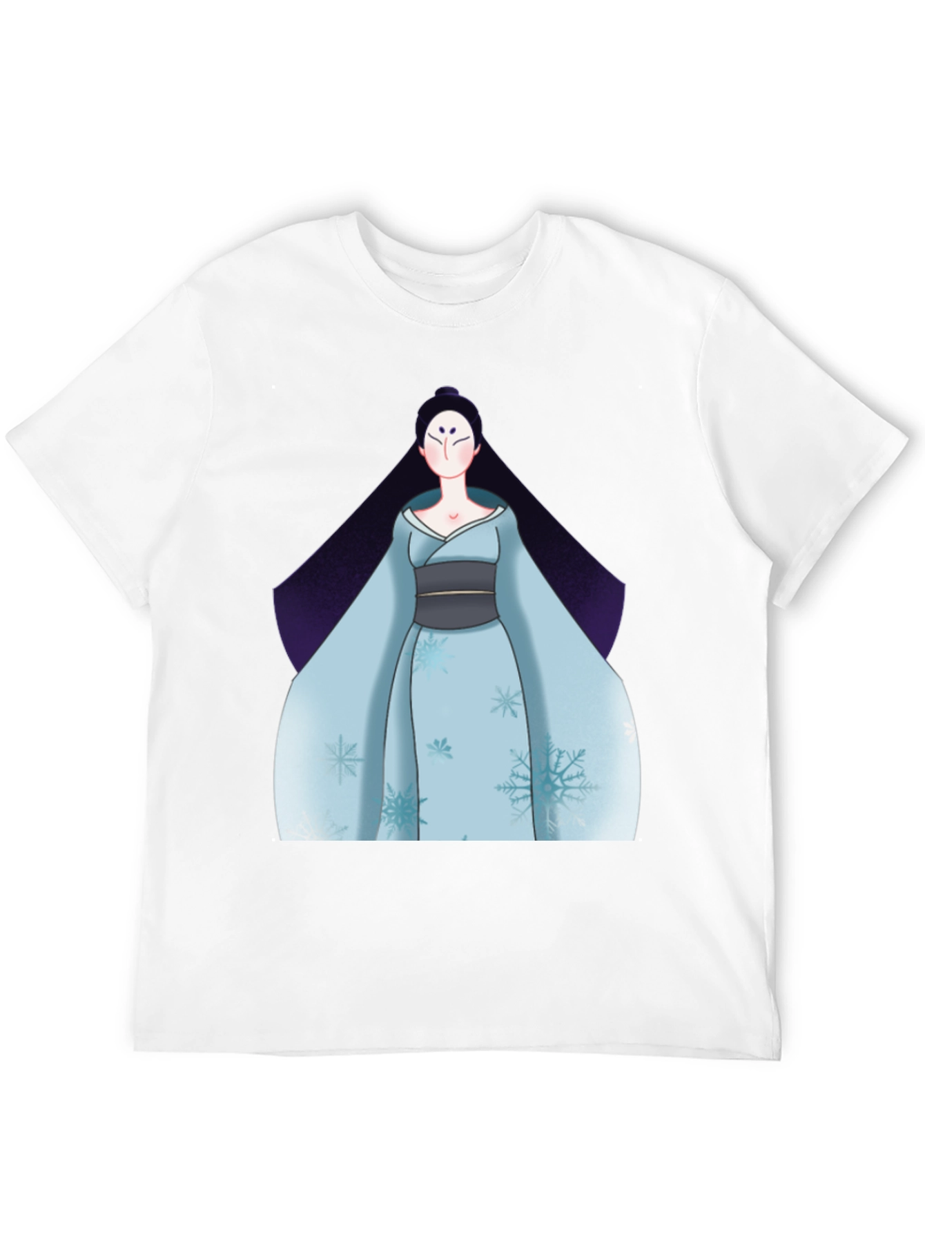 Black Black T-Shirt with Anime Winter Kimono Design view 12