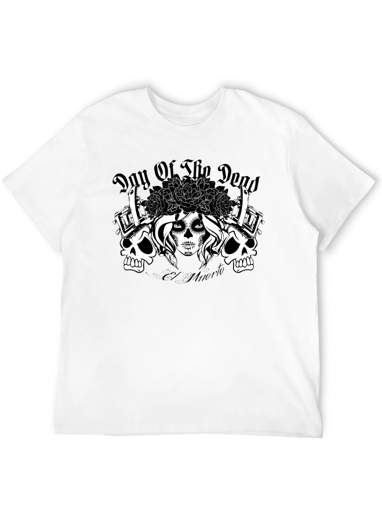 Black Day of the Dead Tattoo Art T-Shirt view 12