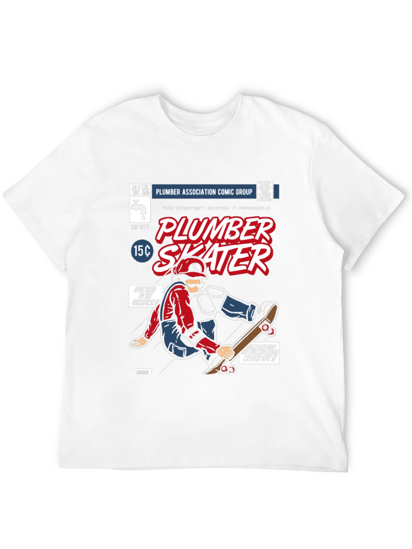 Black Plumber Skater Comic T-Shirt - Black Cotton Graphic Tee view 12