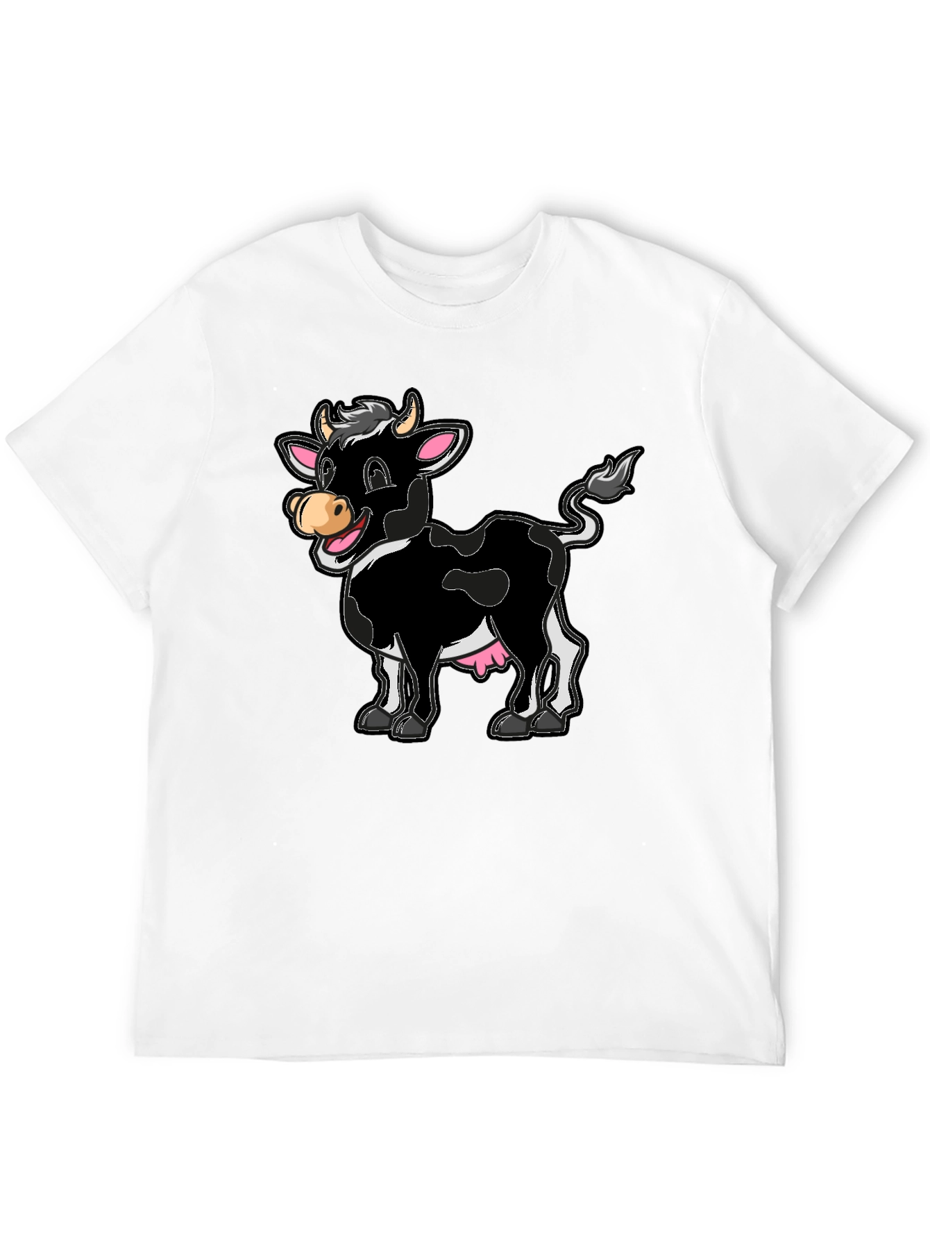Black Funny Cartoon Cow Graphic Print T-Shirt view 12