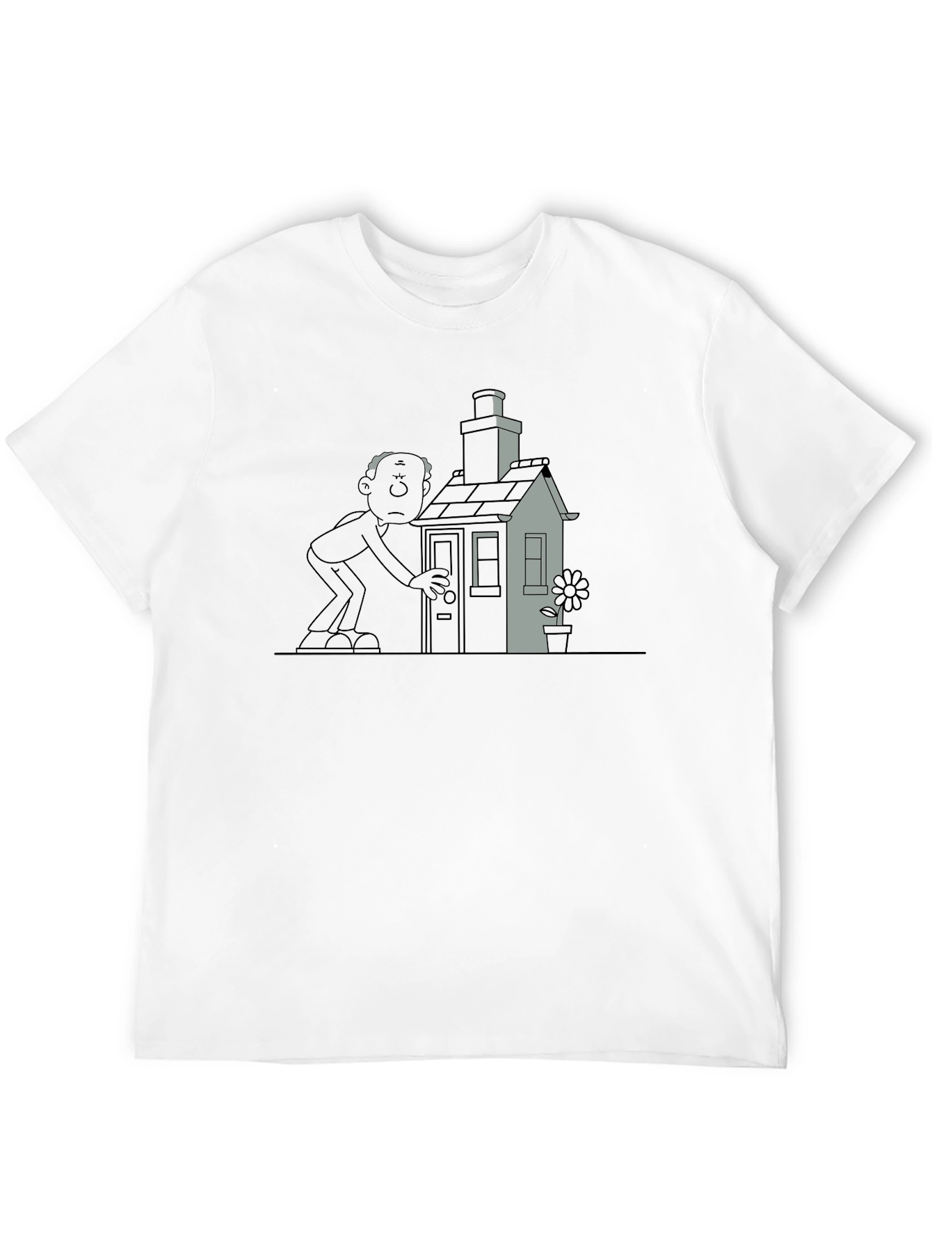 Black Cartoon House & Man Black T-Shirt view 12