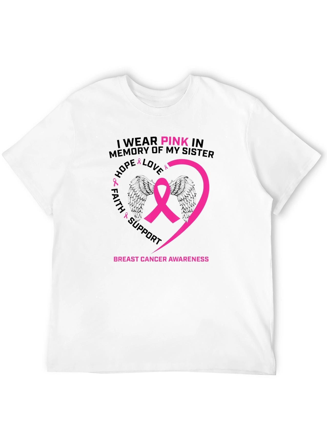 Black Pink Ribbon Breast Cancer Awareness T-Shirt view 12