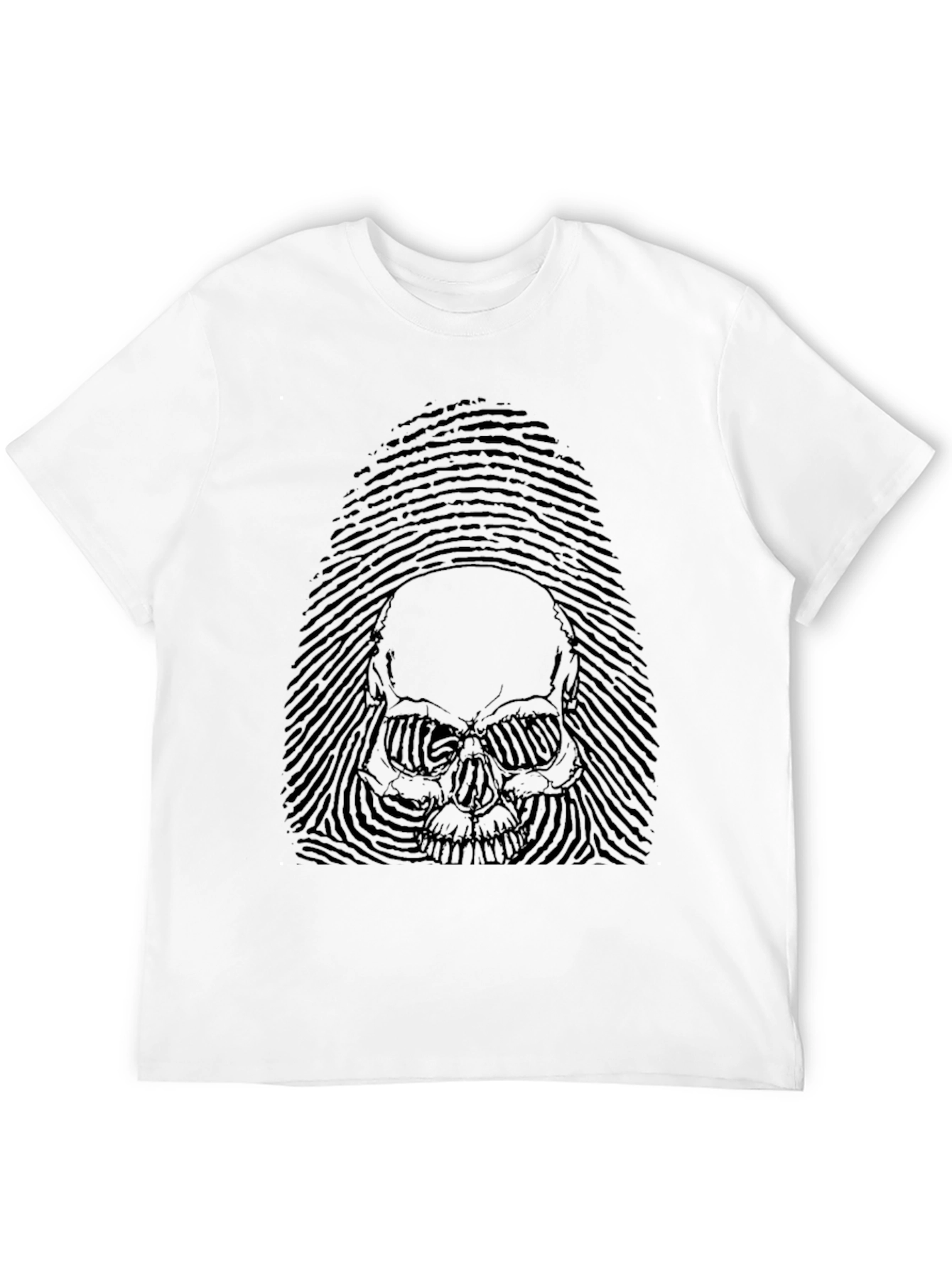 Black Skull Fingerprint Graphic Black T-Shirt view 12