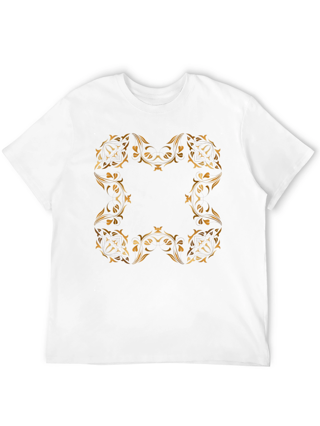 Black Elegant Gold Floral Design Black T-Shirt view 12
