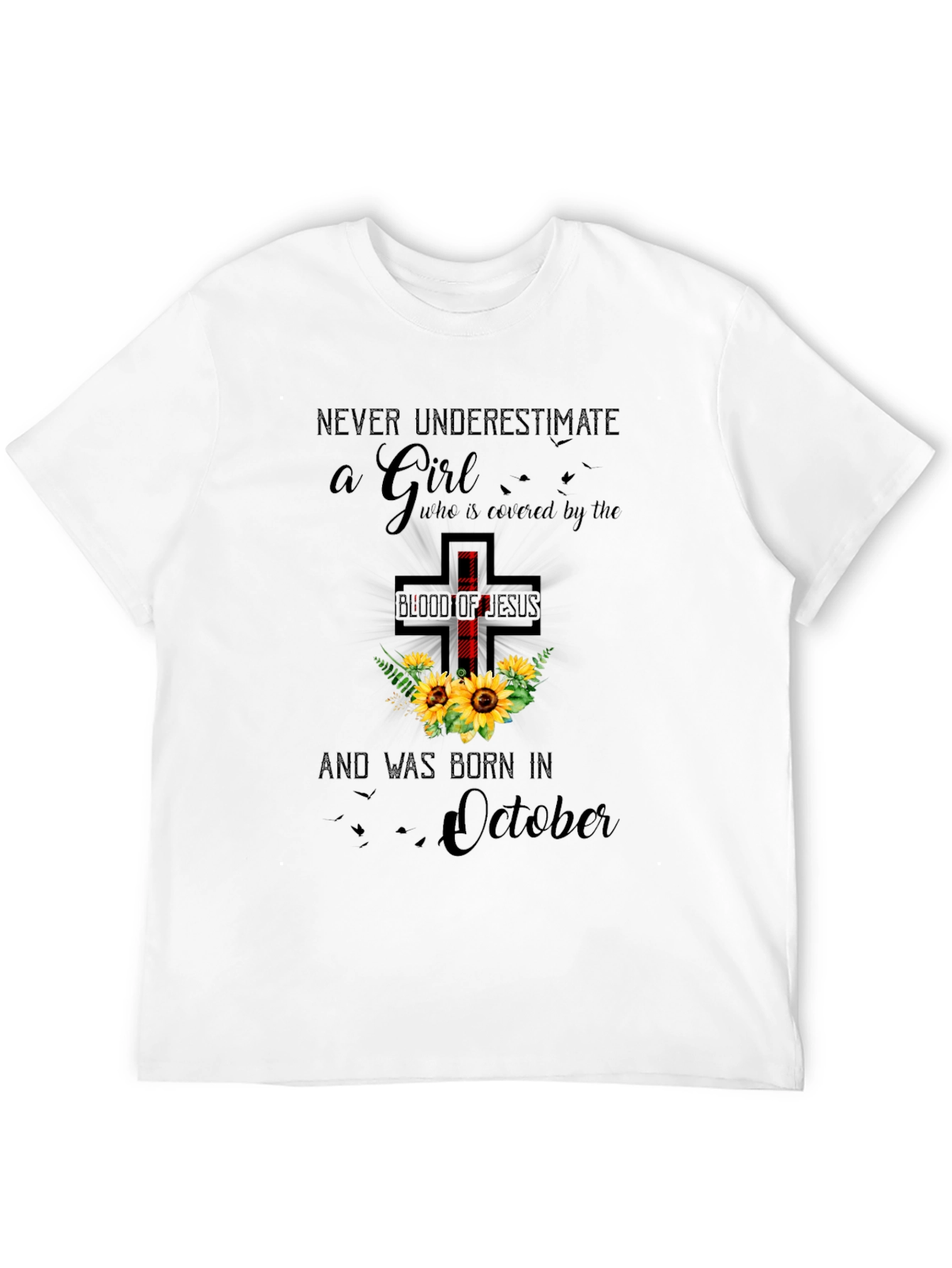 Black Never Underestimate a Girl Born in October T-Shirt view 12