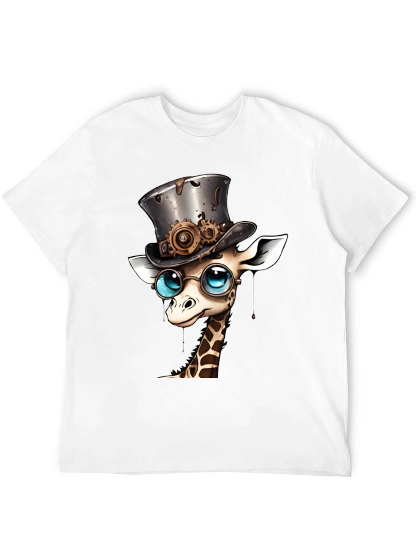 Black Steampunk Giraffe T-Shirt - Whimsical Animal Top view 12