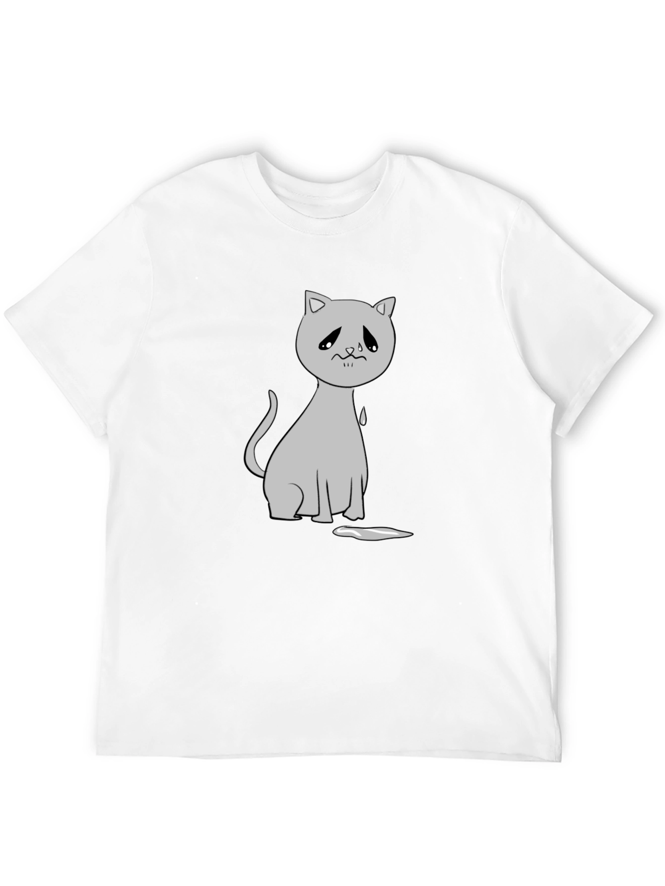 Black Sad Cat Graphic Tee - Unisex Black T-Shirt view 12