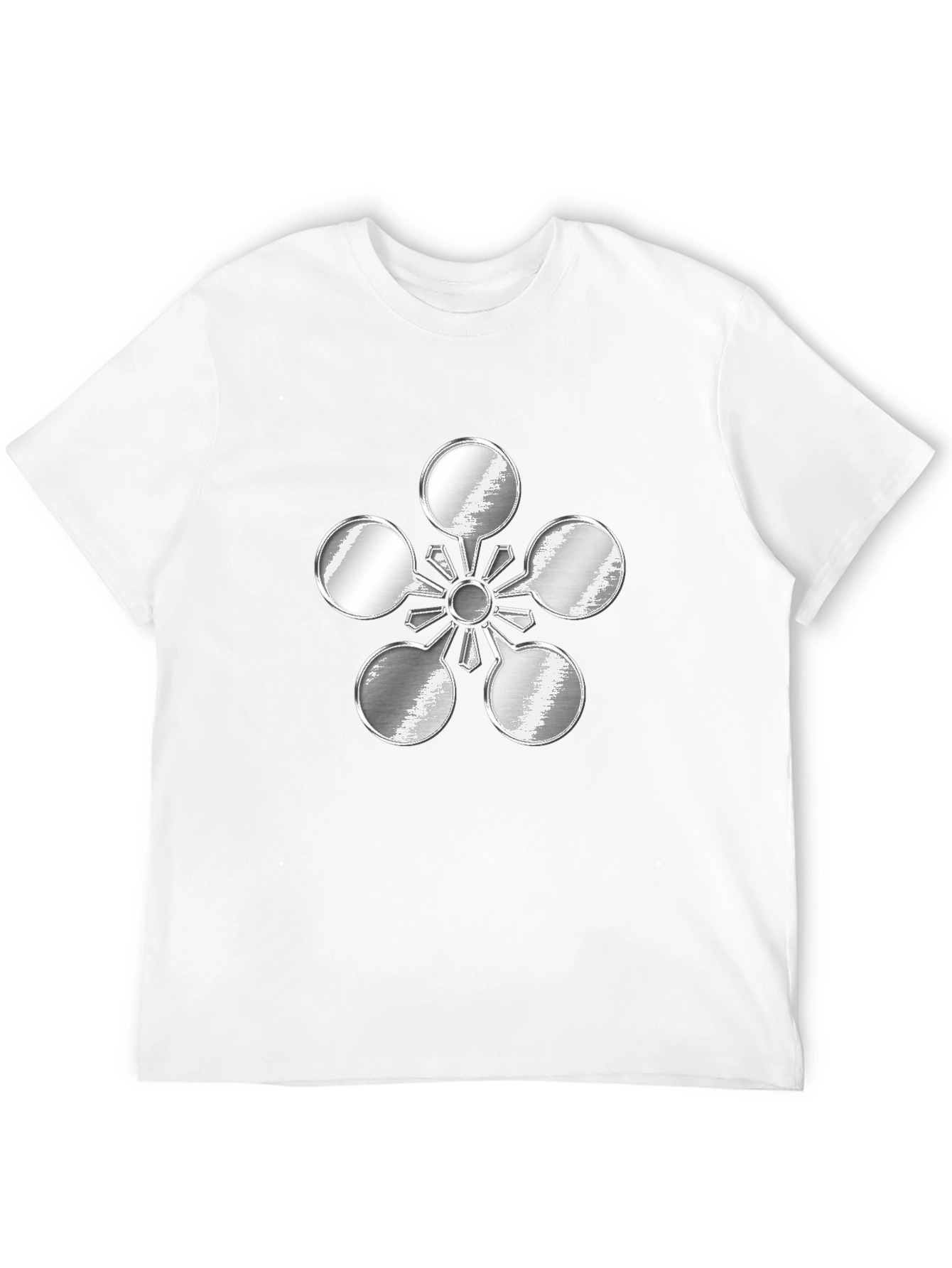 Black Abstract Metal Flower Design Black T-Shirt view 12