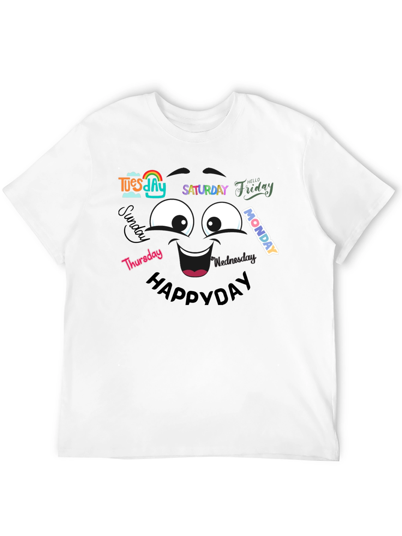 Black Happy Days of the Week T-Shirt - Black Cotton Tee view 12