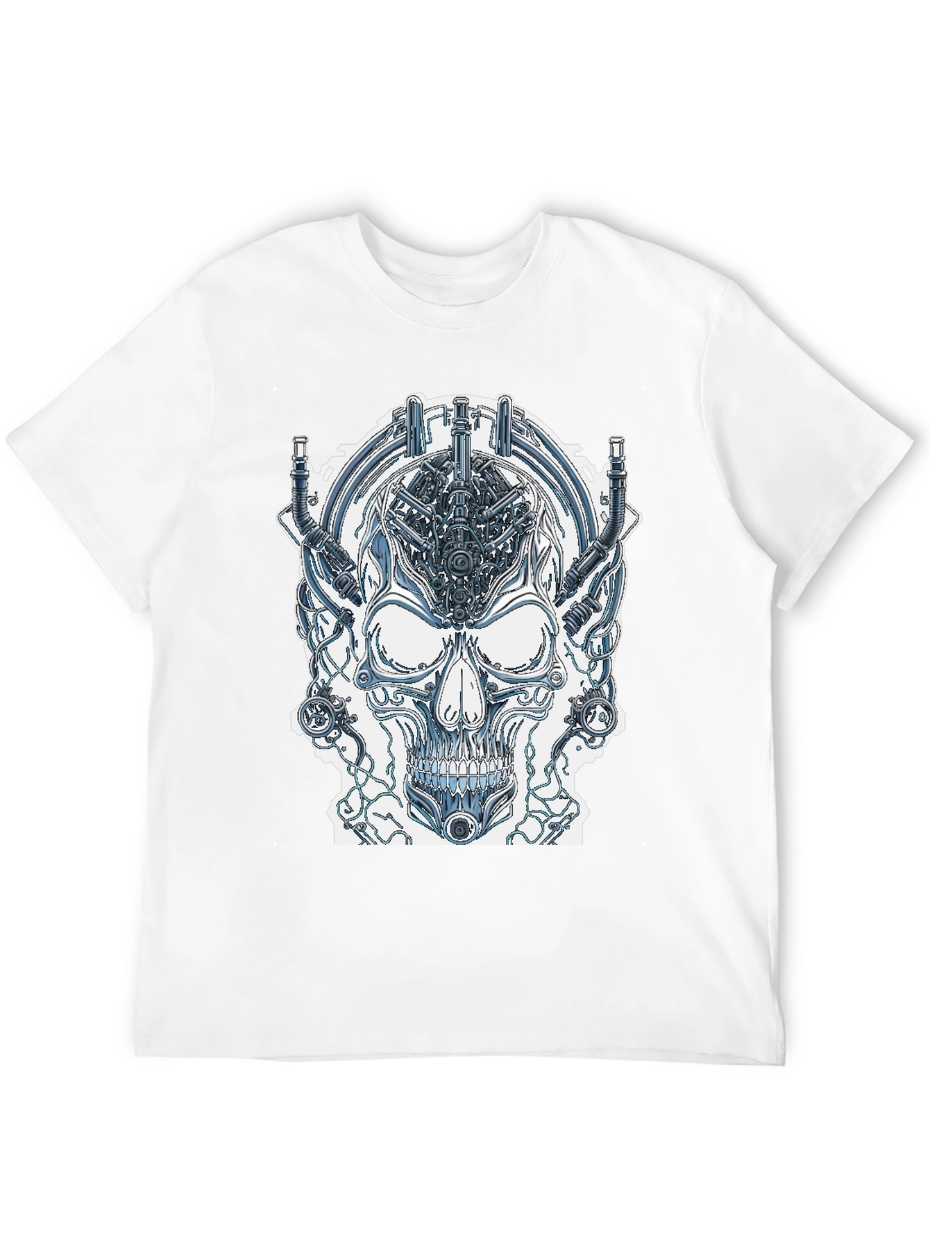 Black Cyberpunk Skull Graphic Tee - Edgy Sci-Fi Design view 12