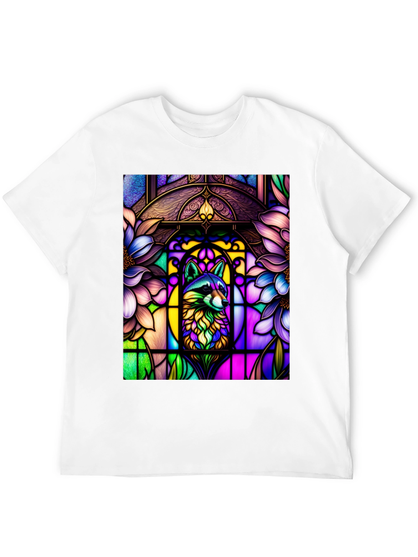 Black Stained Glass Raccoon Black T-Shirt view 12
