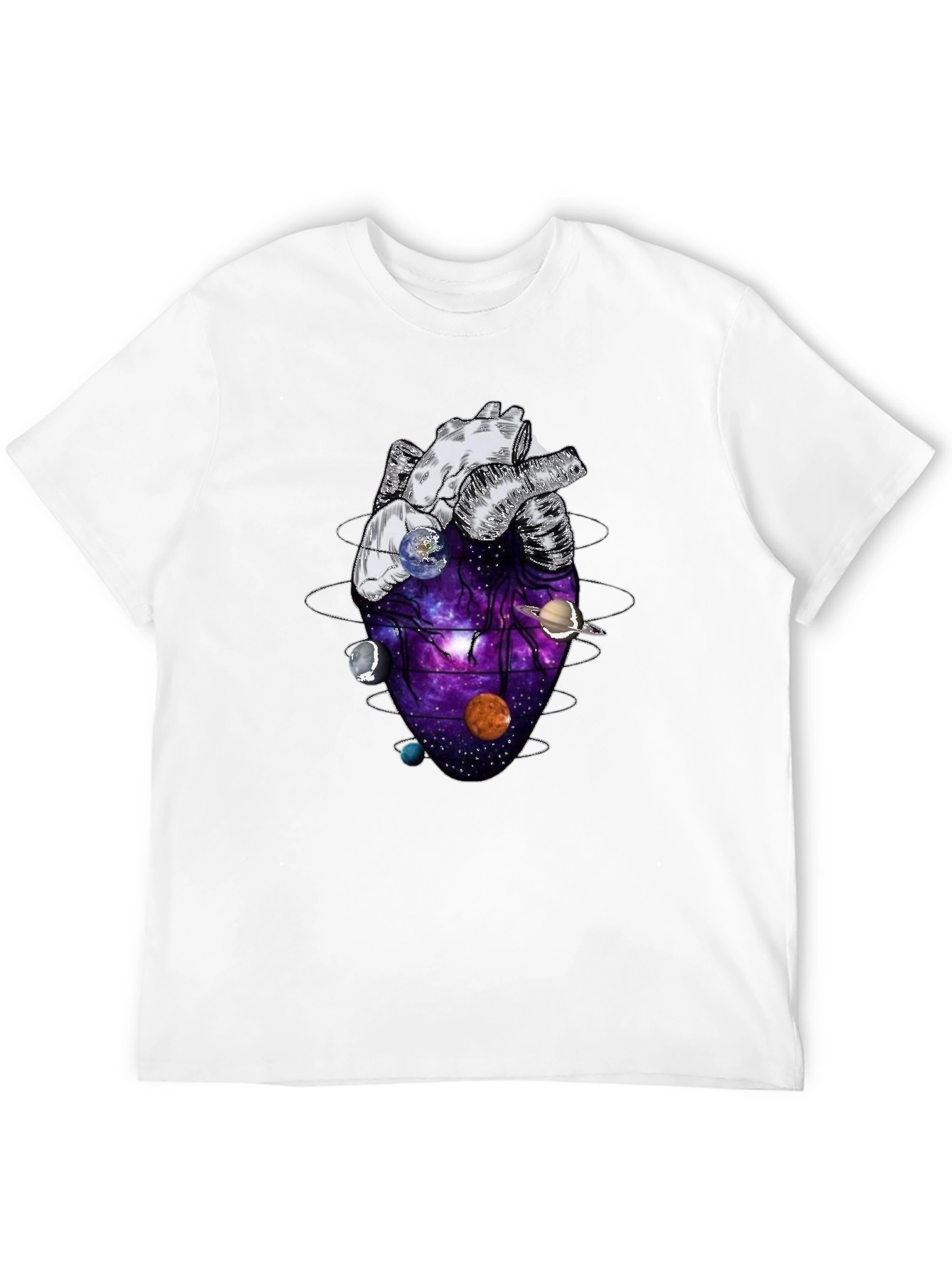 Black Anatomical Heart Planets Universe Men's T-Shirt view 12