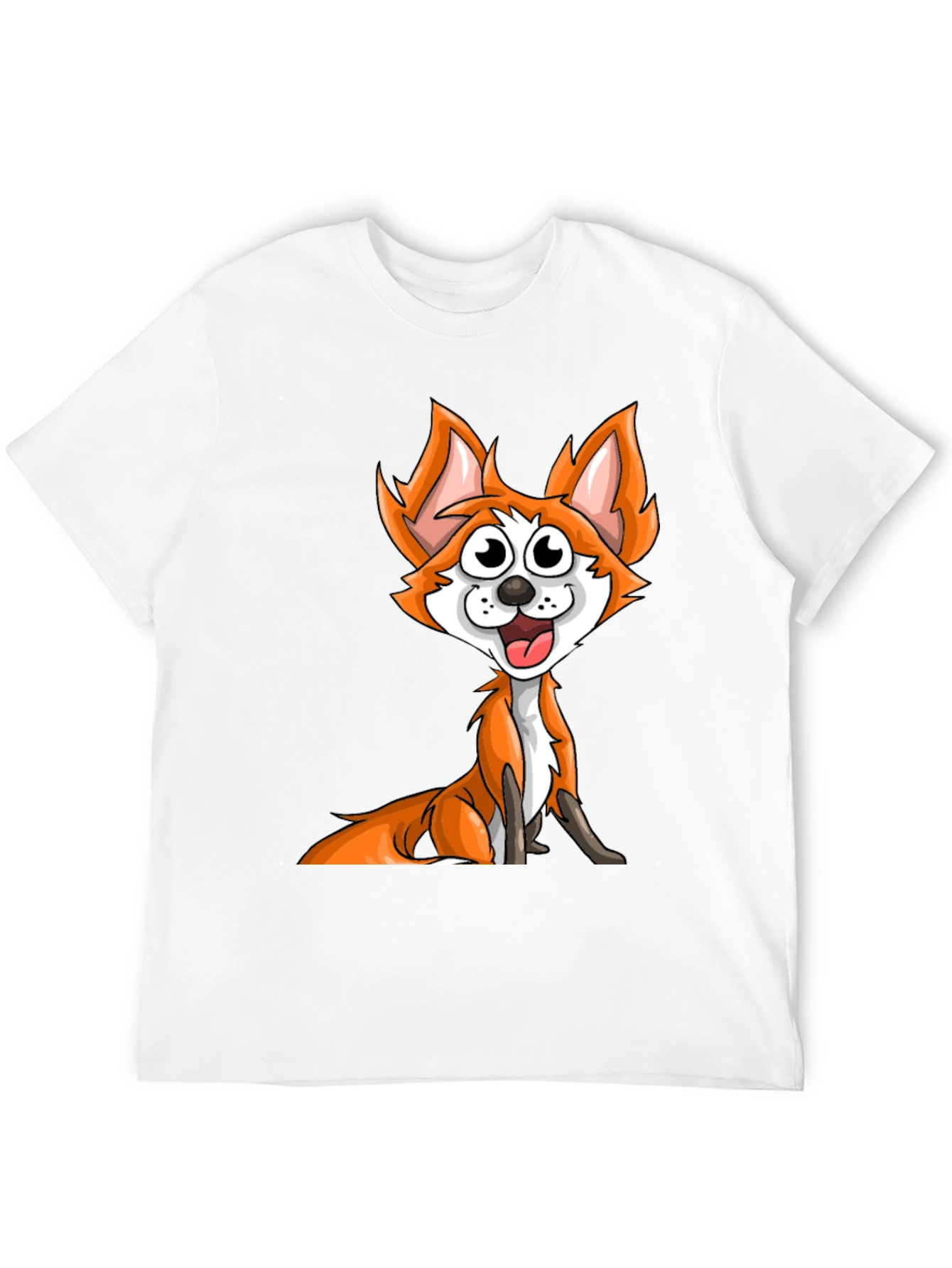 Black Cartoon Fox Graphic Tee - Black Crew Neck T-Shirt view 12