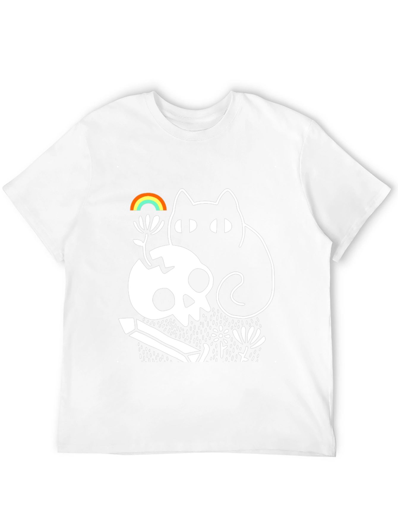 Black Gothic Whimsical Cat & Skull Graphic Tee view 12