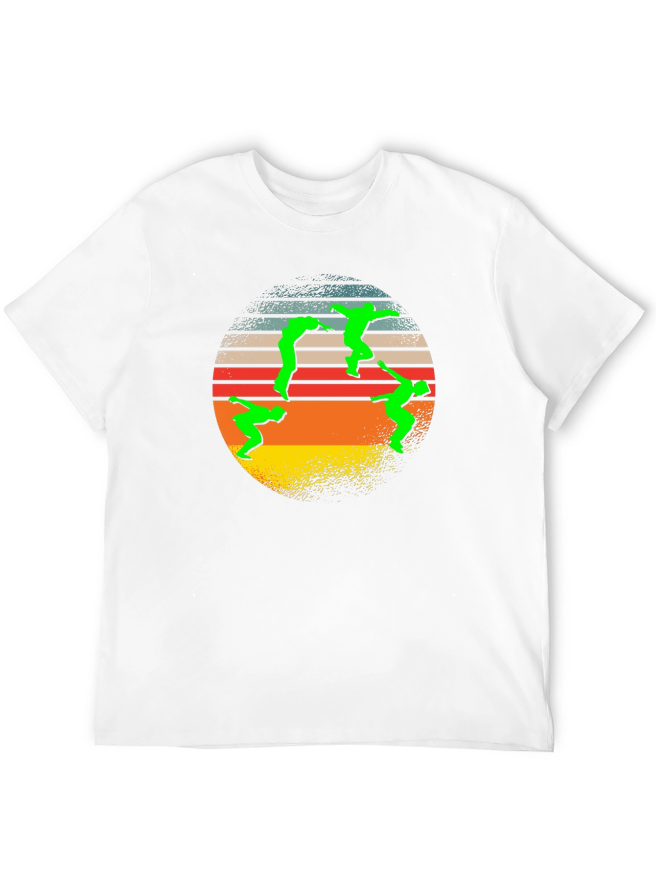 Black Retro T-Shirt with Green Figure Circle Design view 12