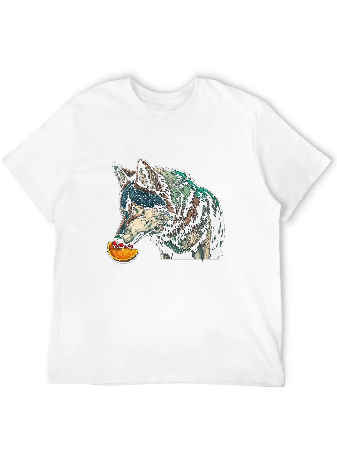 Black Wolf Eating Orange Graphic Tee - Casual Black T-Shirt view 12